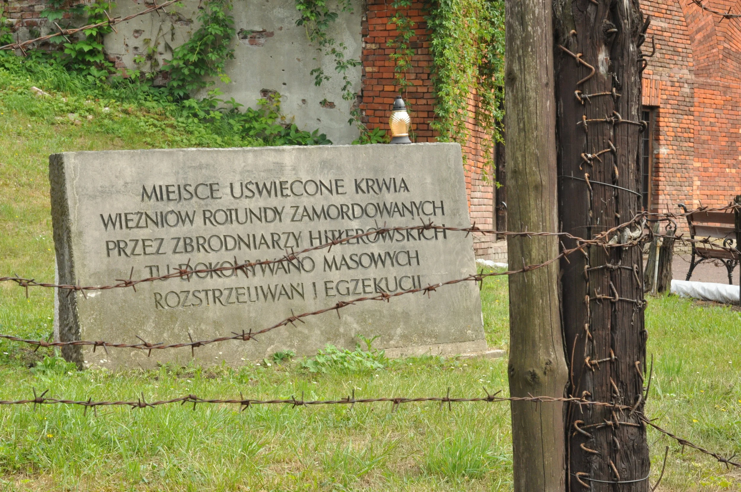 An inscription in the Rotunda in Zamosc, Poland that describes the killings during World War II. 