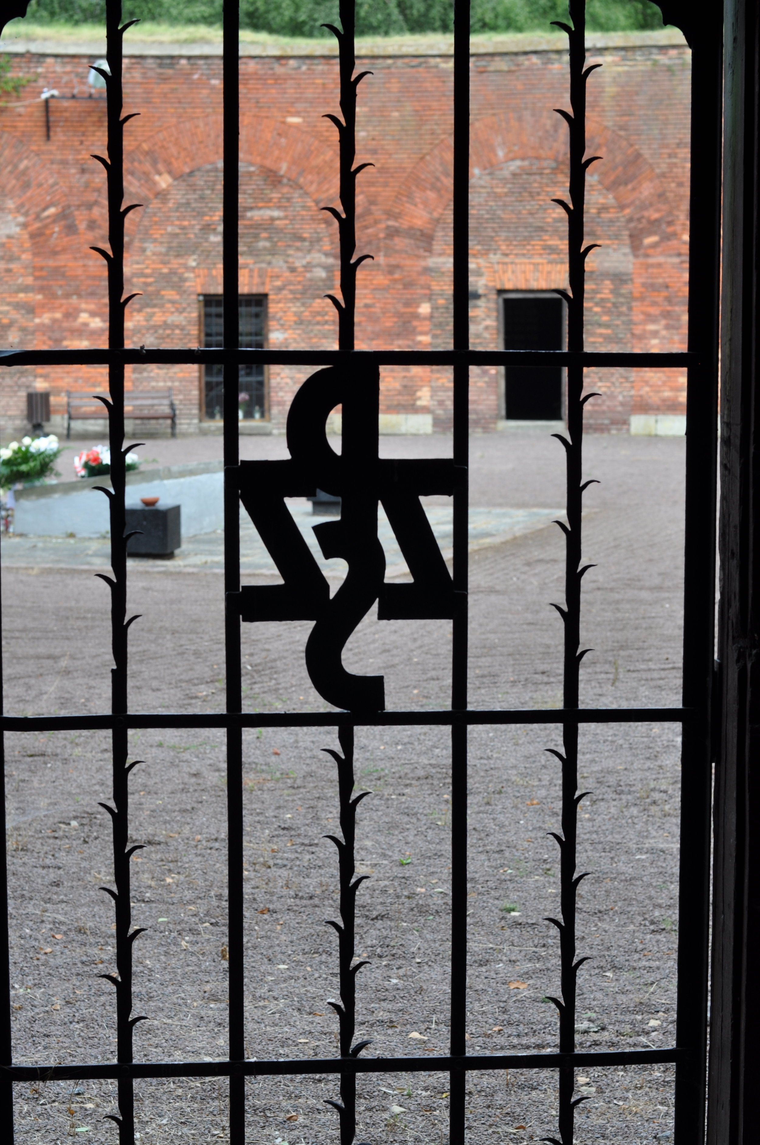 View from inside the cells, now turned memorials in the Rotunda in Zamosc, Poland