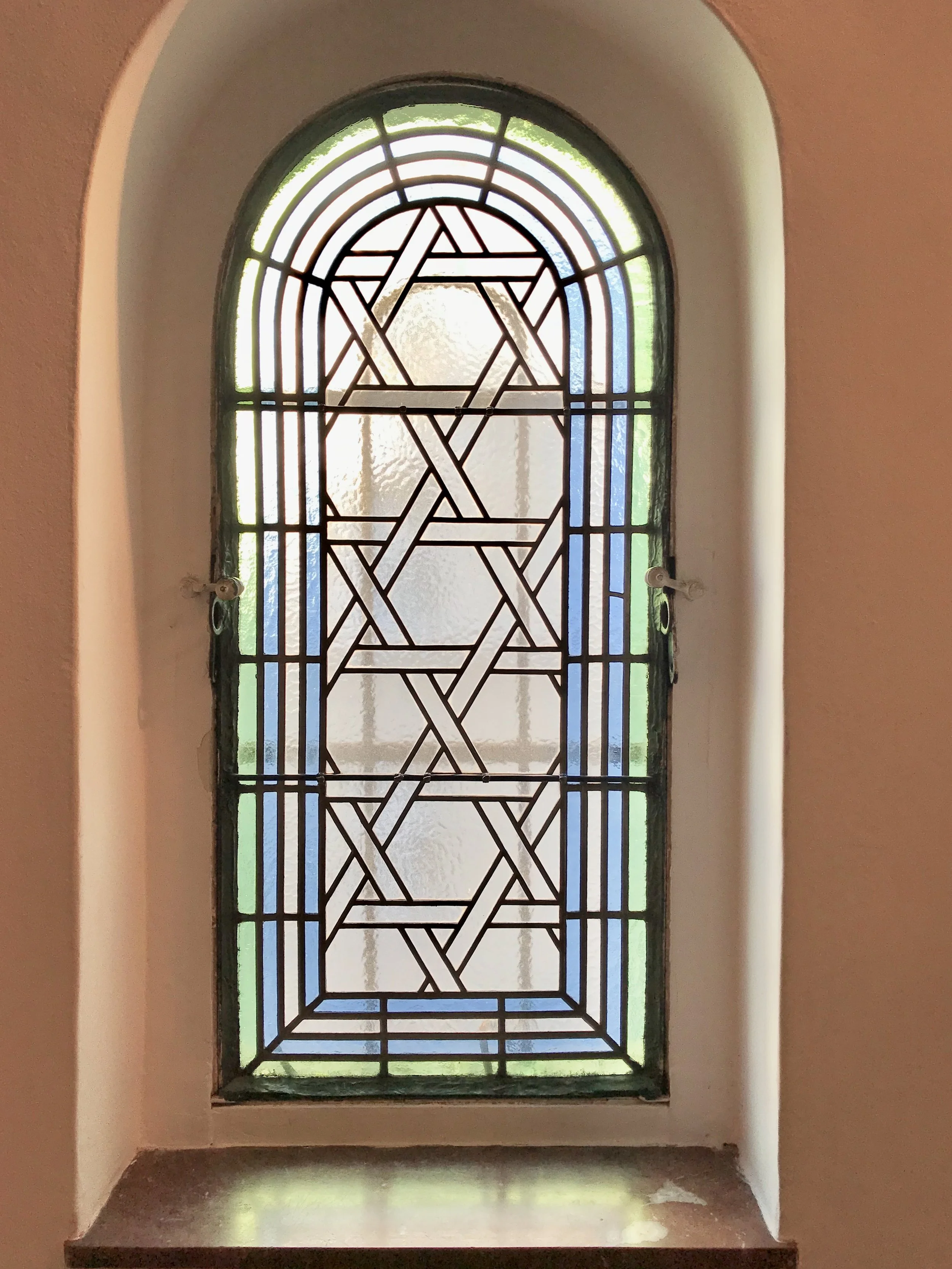 Stained Glass window in Synagogue in Prague, Czech Republic