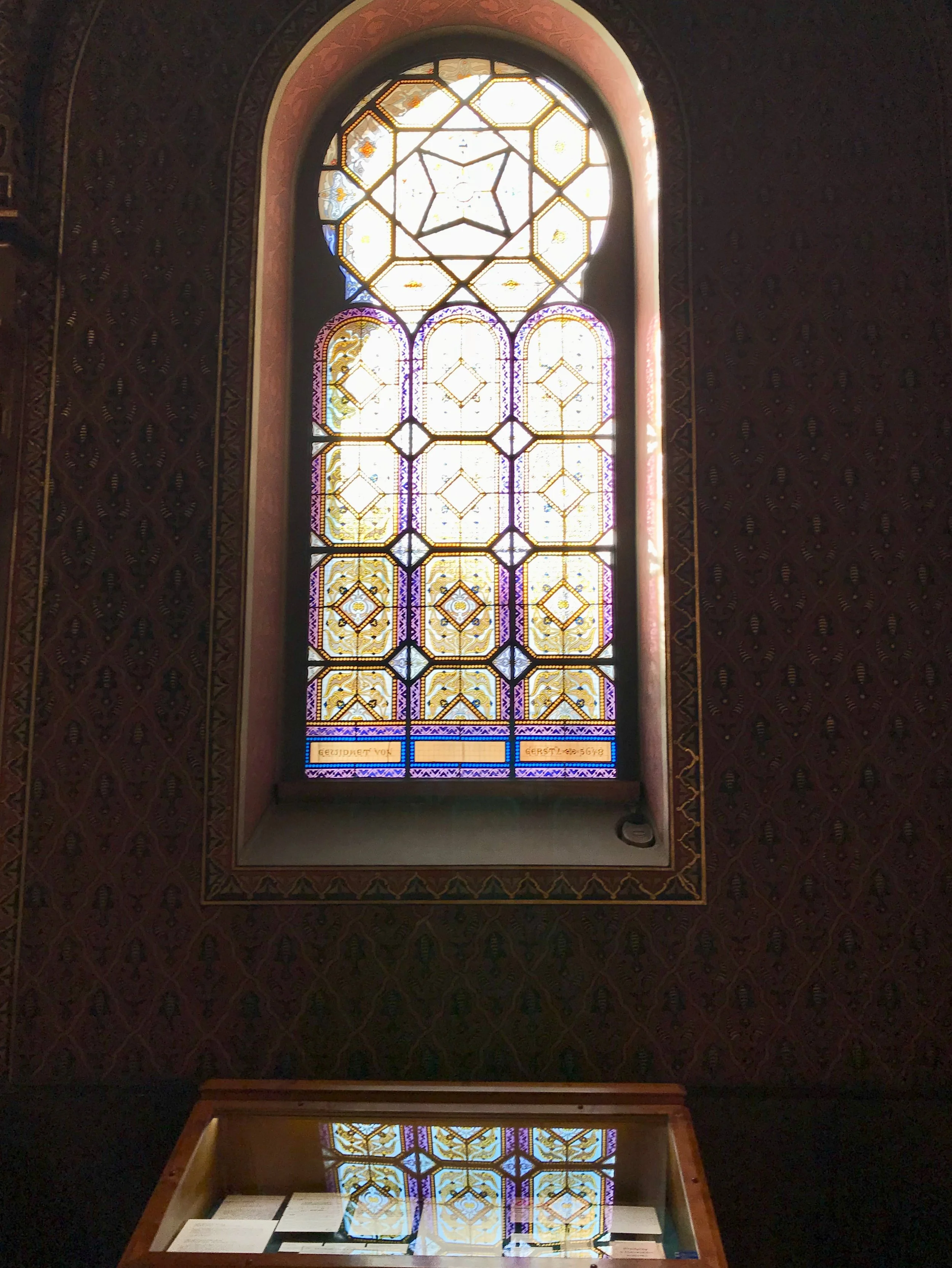 Stained Glass window in Synagogue in Prague, Czech Republic 