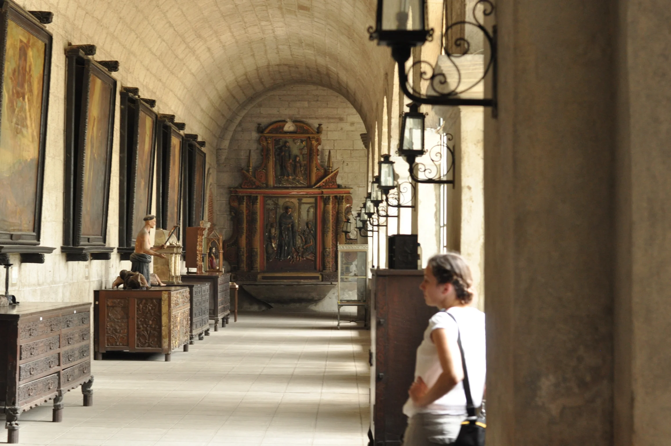 Corridor lined with art in San Agustin Church, Intramuros, Manila Philippines