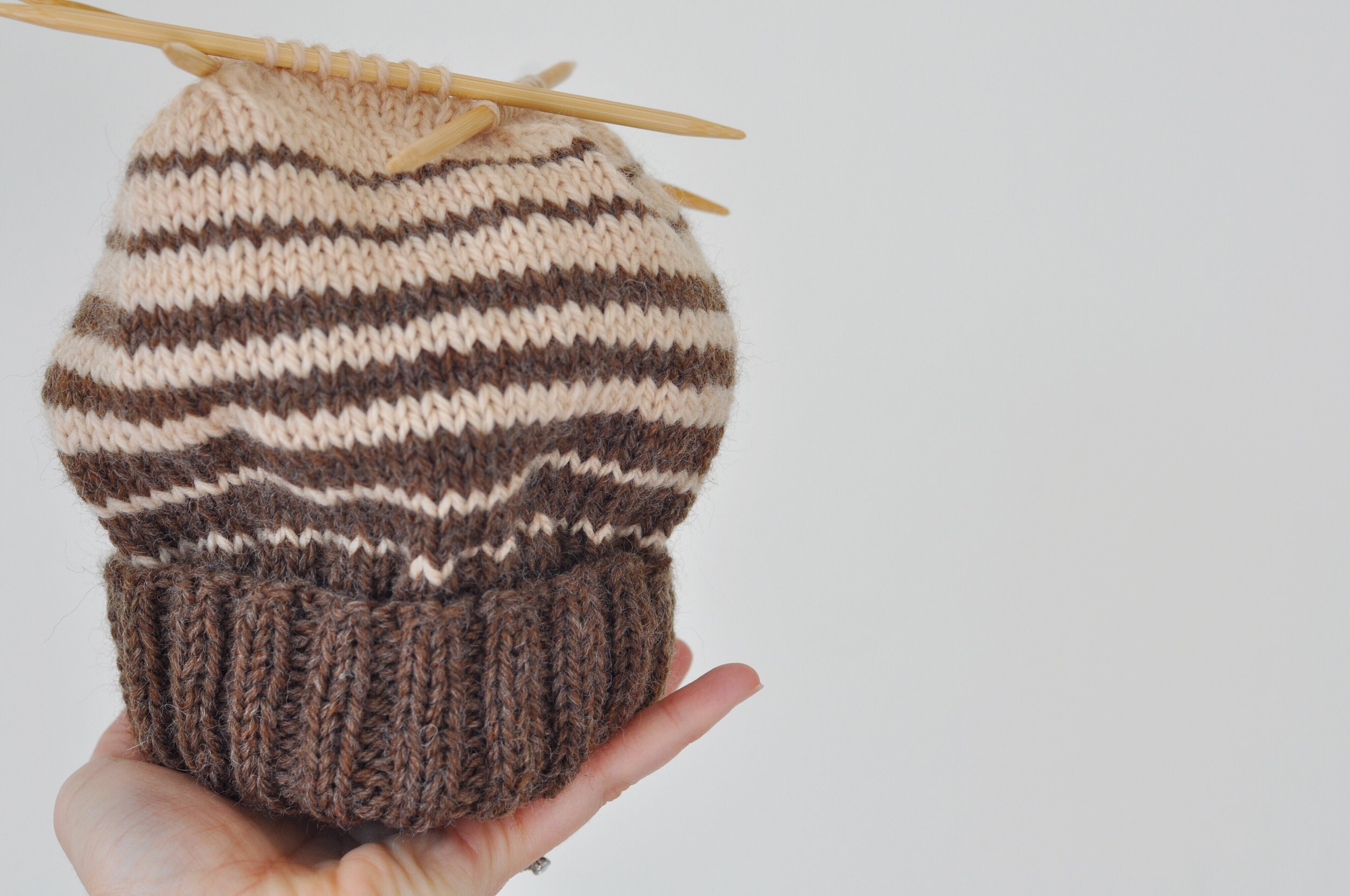 Brown striped knitted wool hat