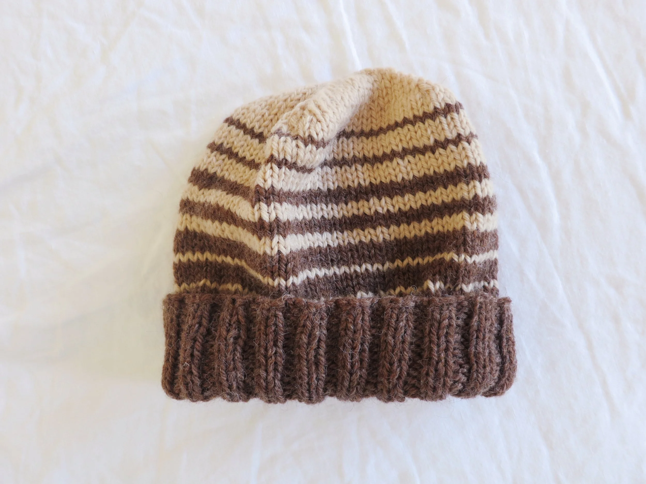 Brown striped knitted wool hat