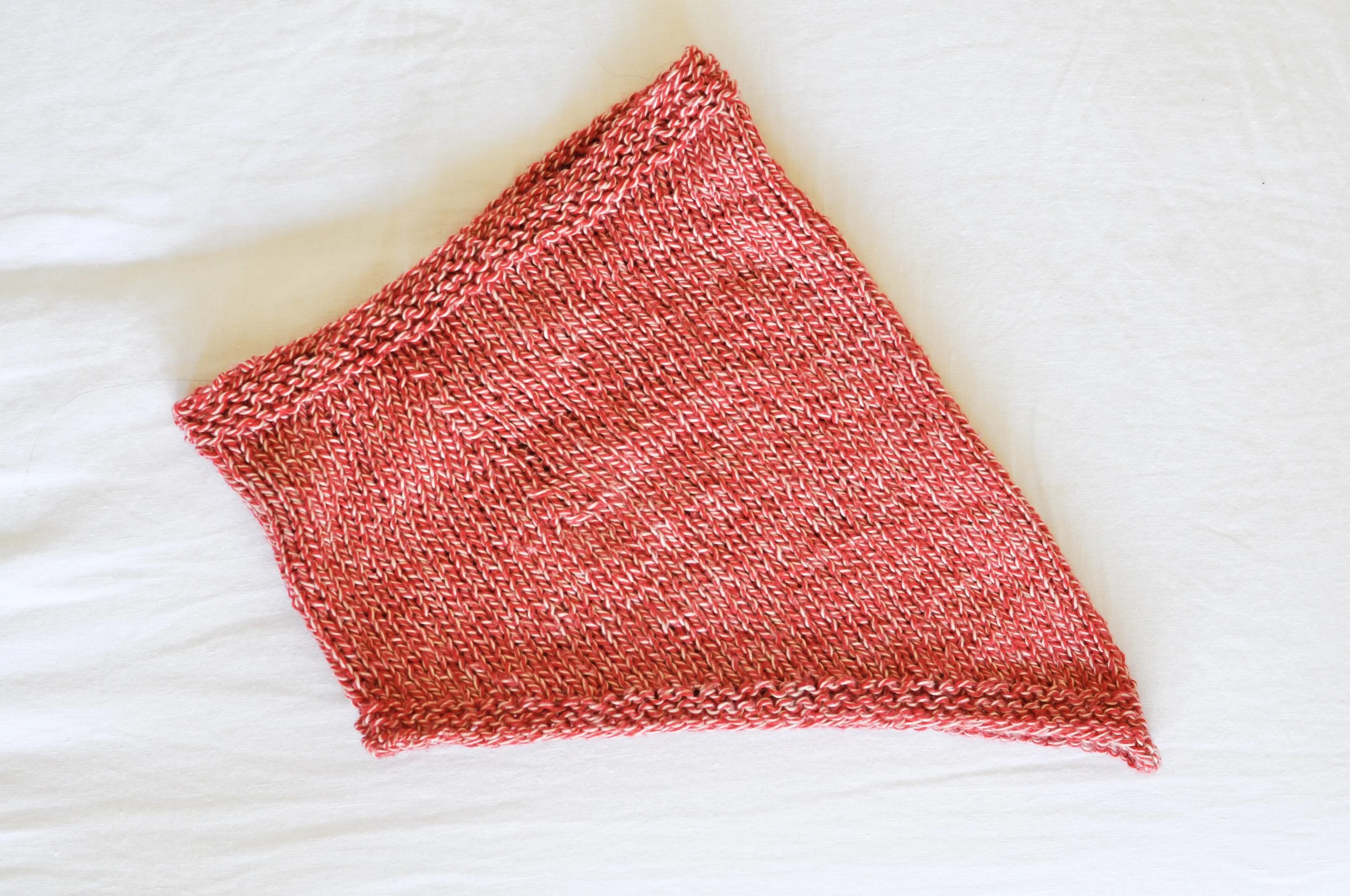 Purl Soho Bandana Cowl in red variegated yarn