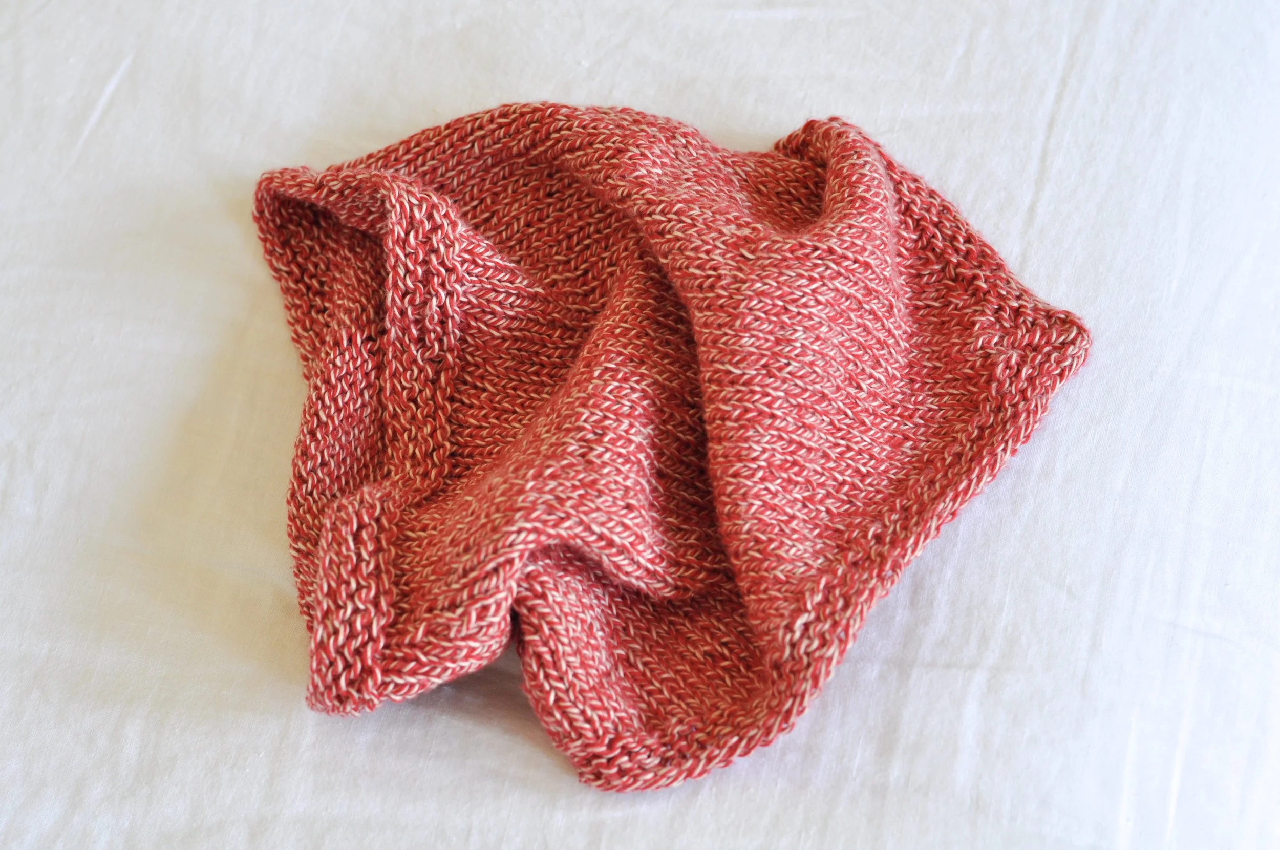 Purl Soho Bandana Cowl in red variegated yarn