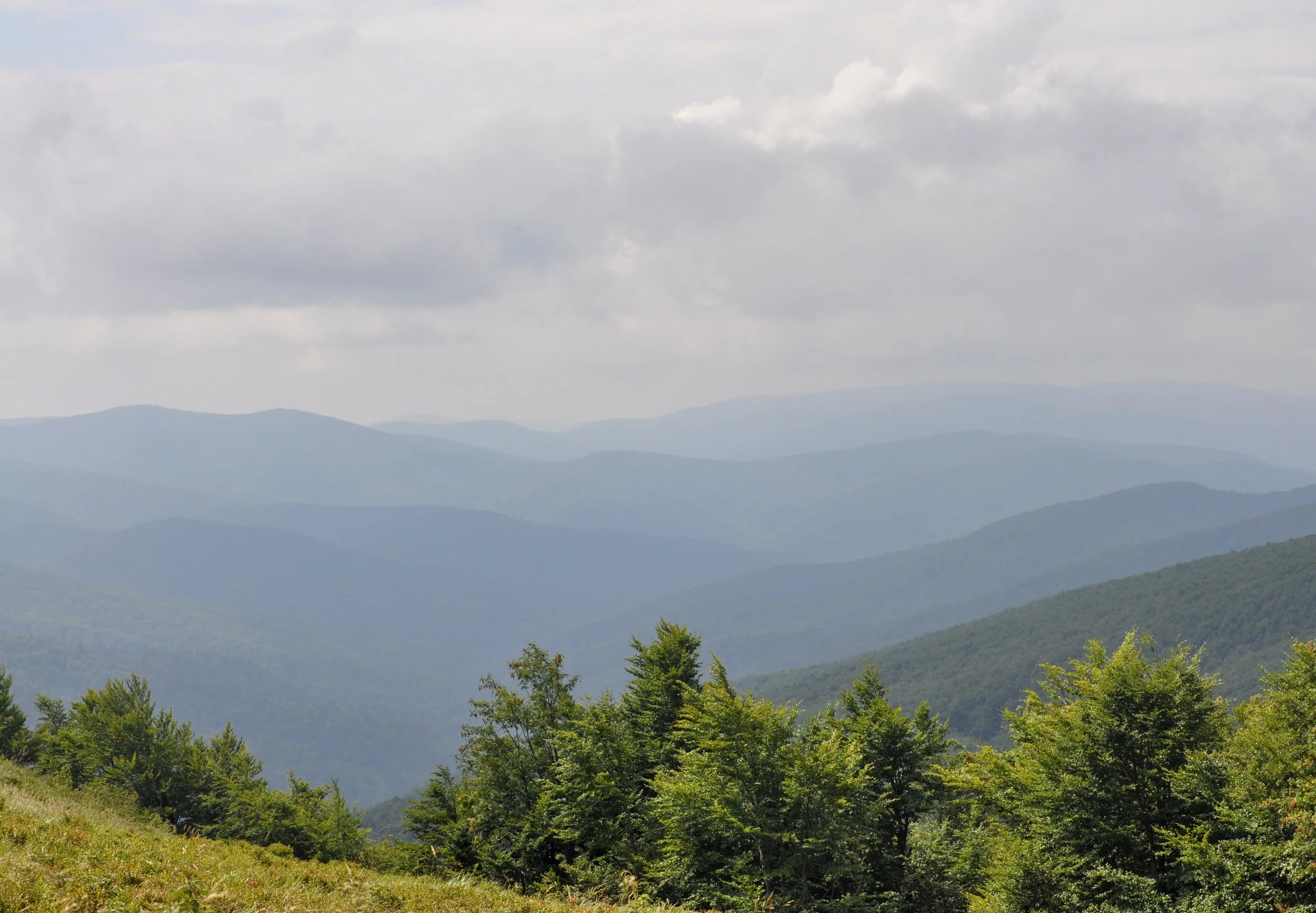 Views of mountains and valleys on the Tri-Border hike in the Bieszcady Mountains