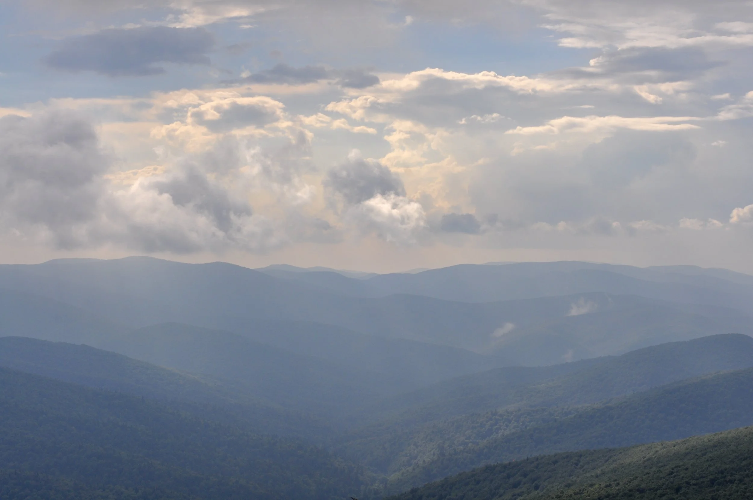 Views of mountains and valleys on the Tri-Border hike in the Bieszcady Mountains