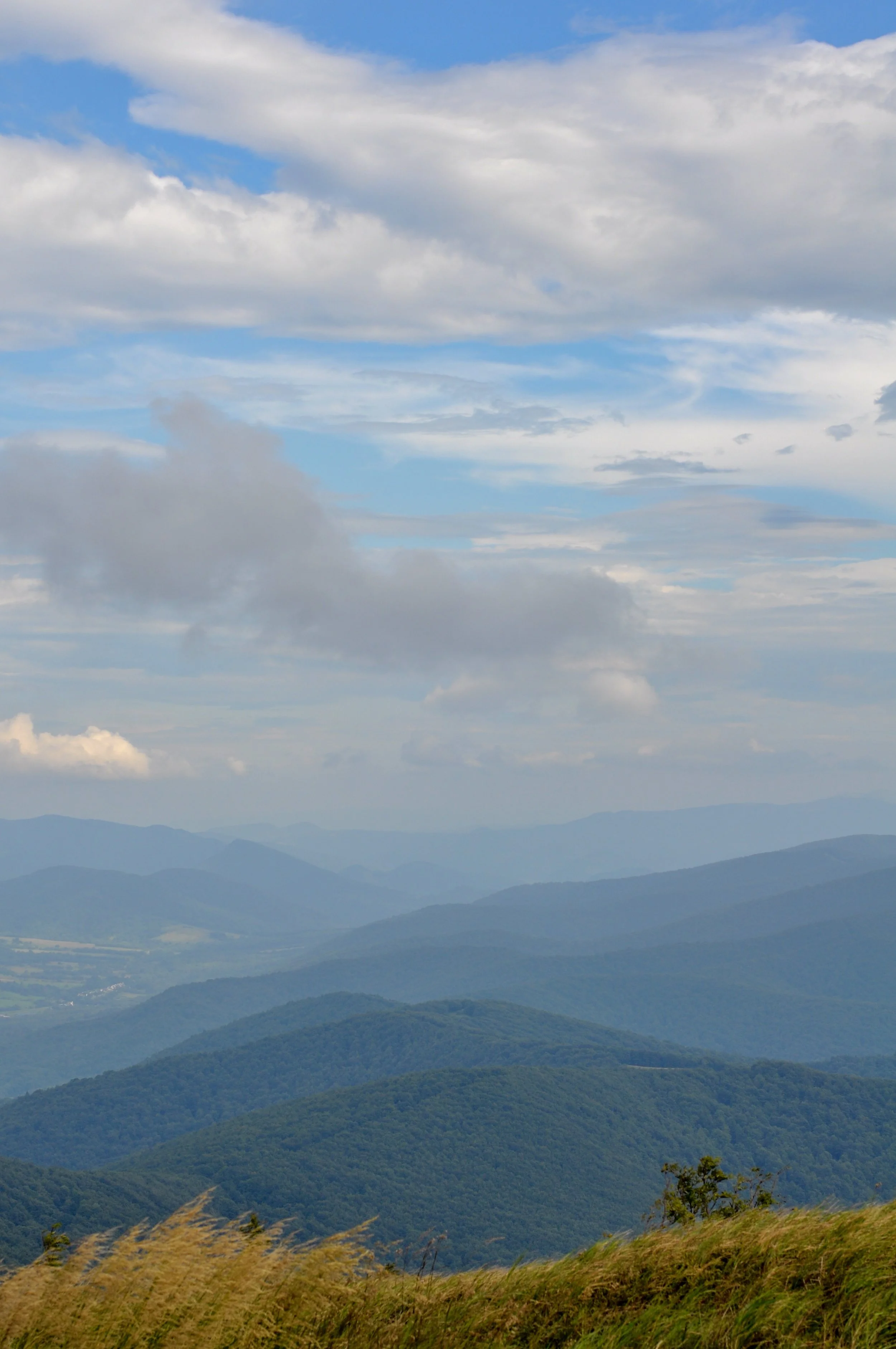 Views of mountains and valleys on the Tri-Border hike in the Bieszcady Mountains