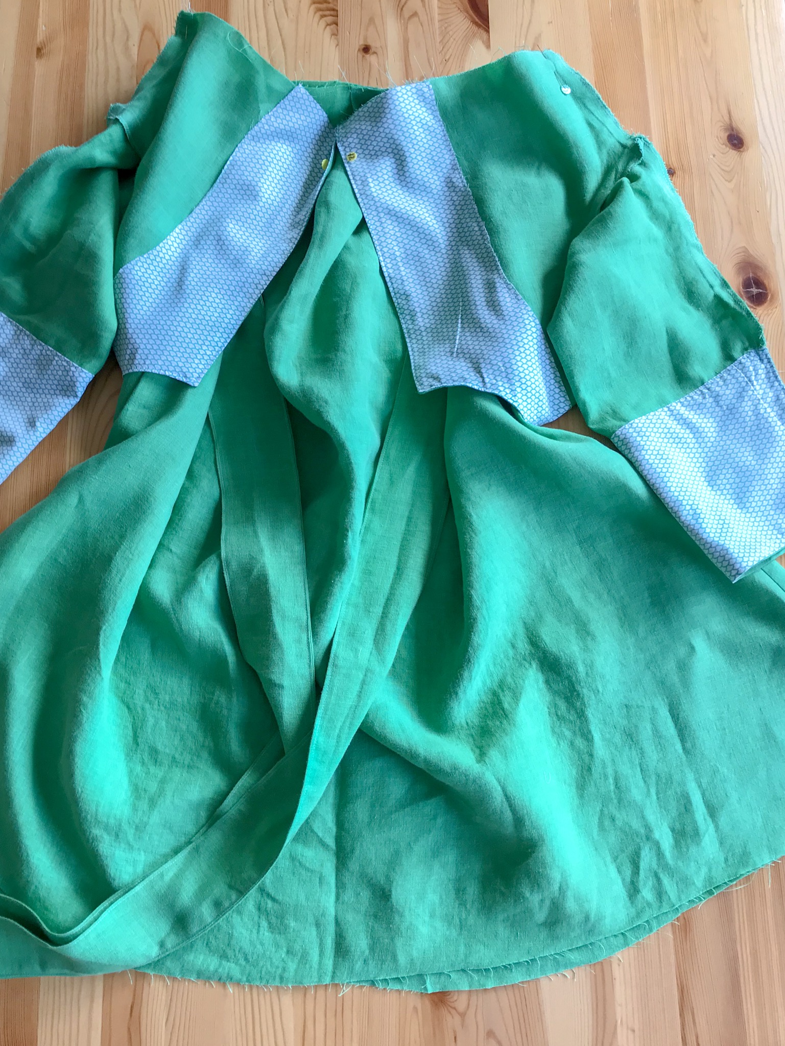 Bodice and skirt pinned together ready for assembly on a Schoolhouse Tunic