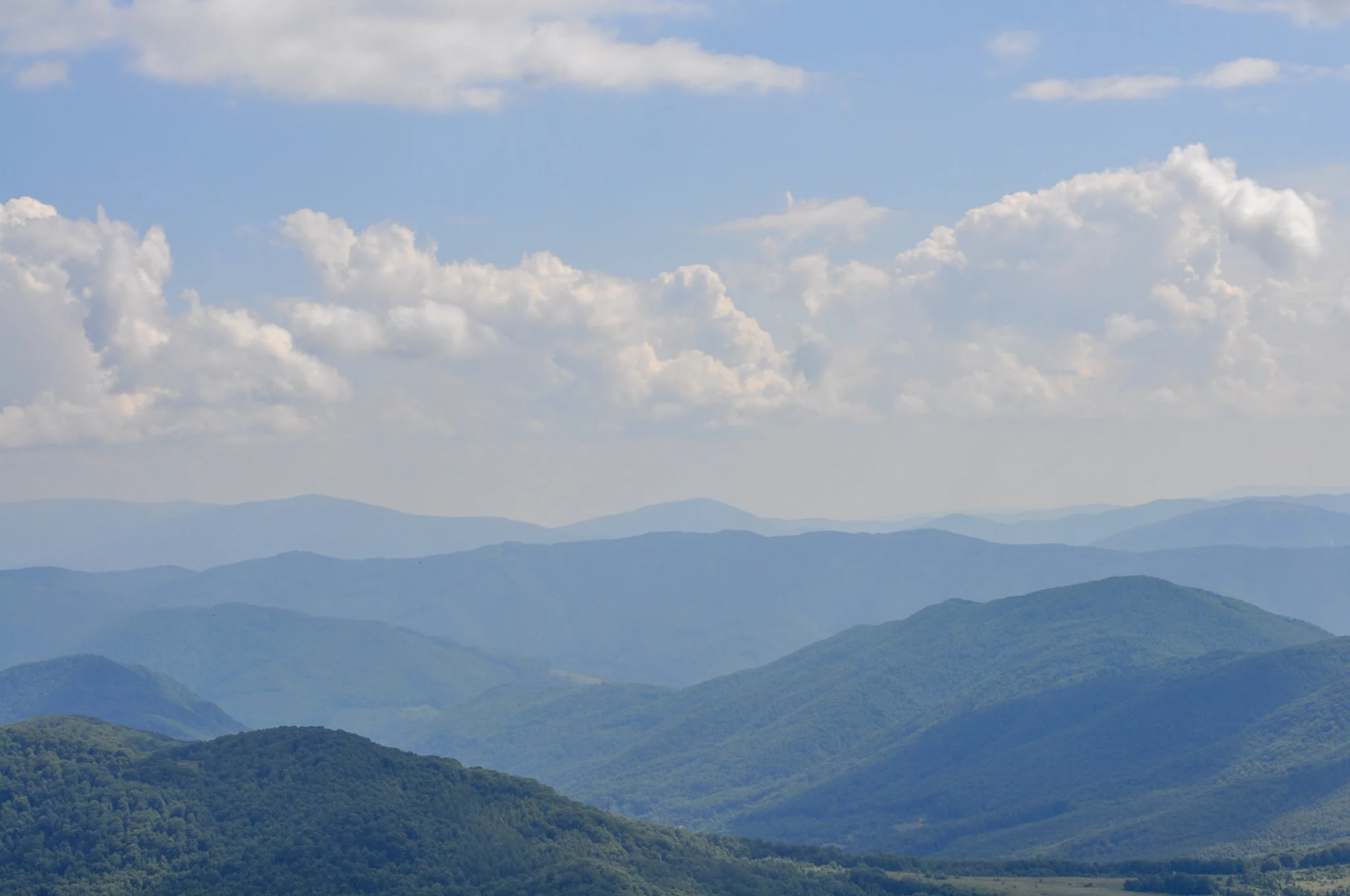 Bieszczady mountains viewed from the red trail to Tarnica