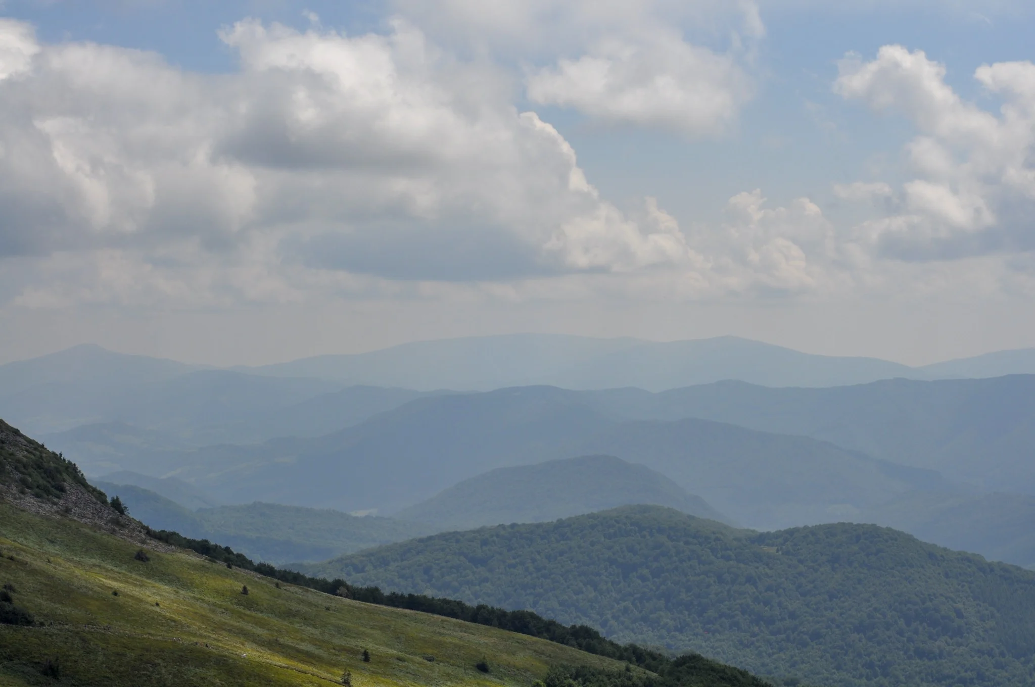 Mountains and valleys in the Bieszczady.