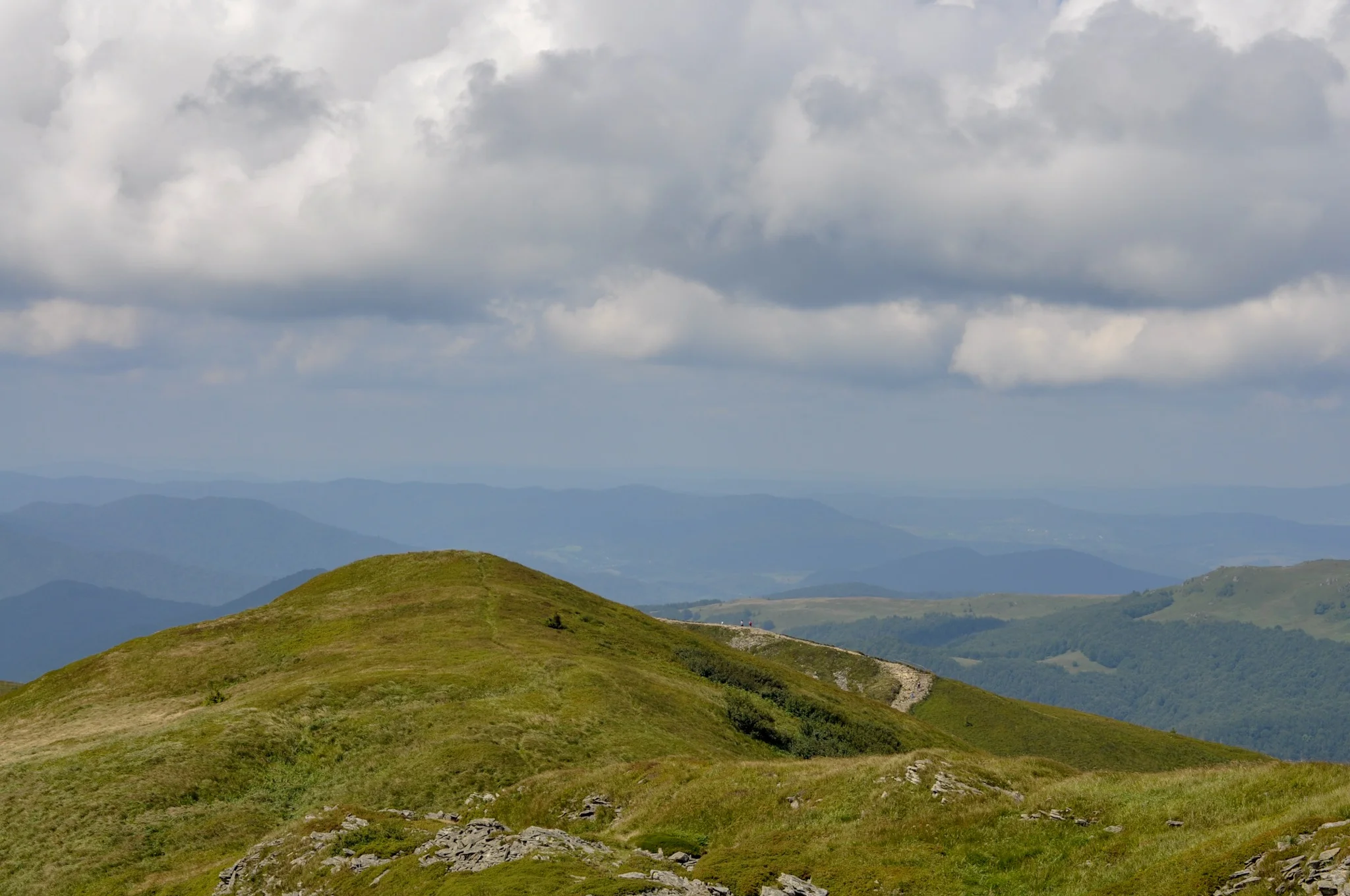 Red hiking trail through the poloniny in the Bieszczady Mountains
