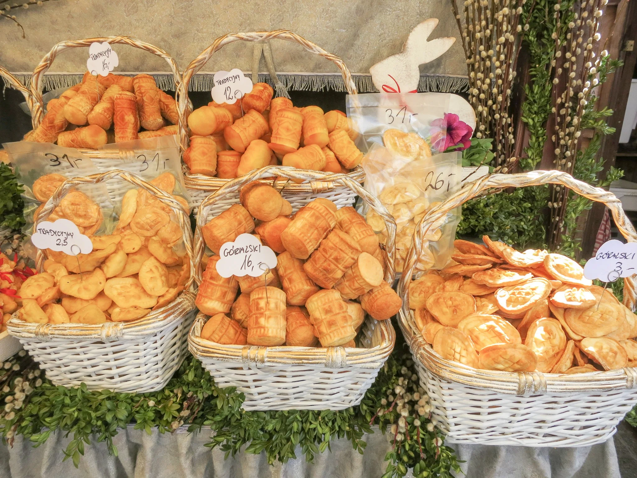 Baskets of smoked goat cheese at Krakow Easter Market