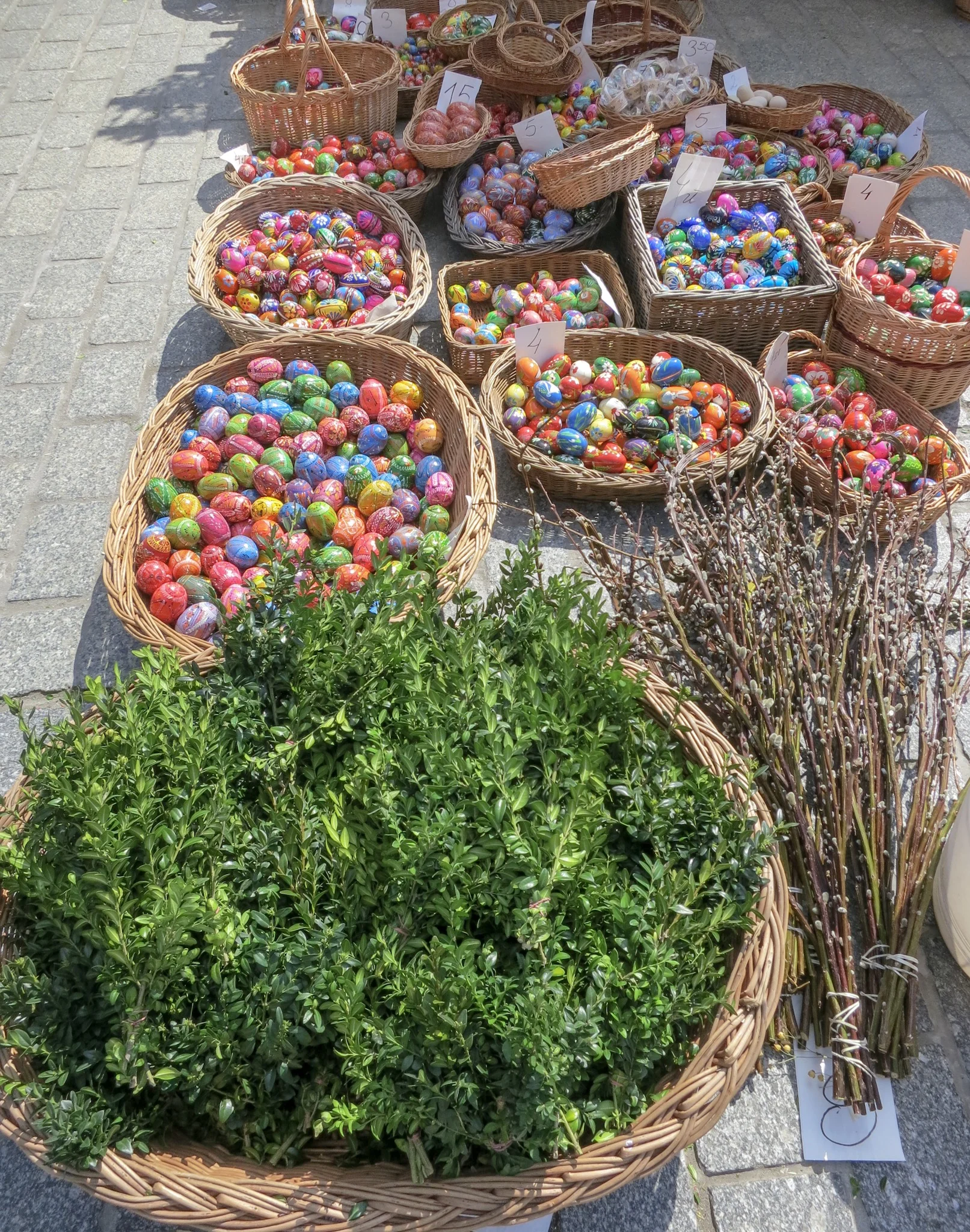 Pisanki displayed in baskets at Krakow’s Easter Market