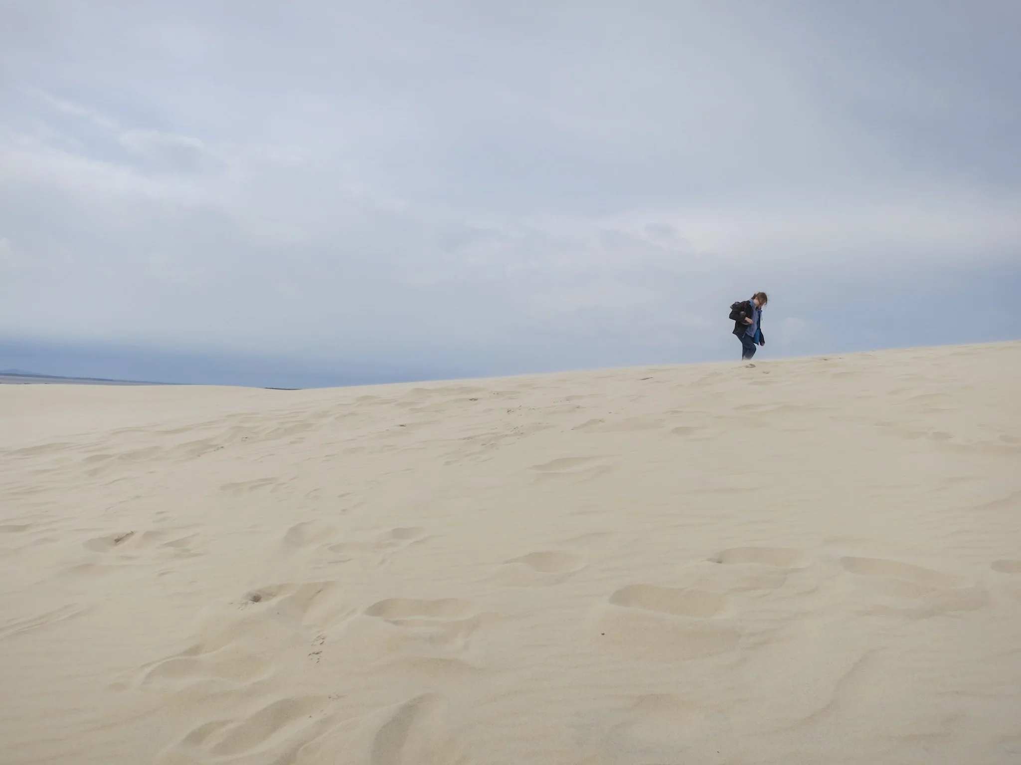 A walker on the Łackca Sand Dune In Słowiński National Park