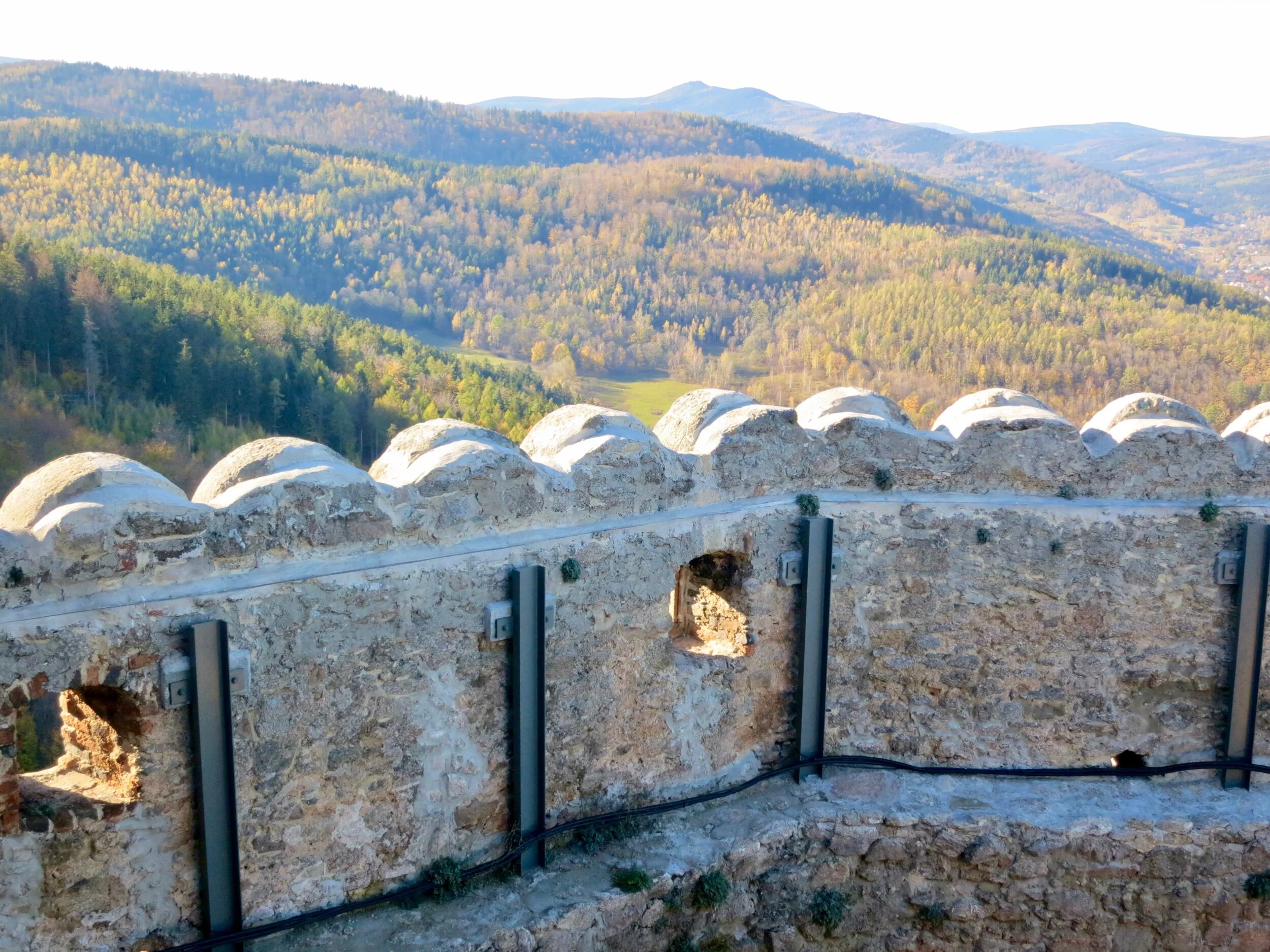 View of Karkonosze National Park over the ramparts of Chojnik Casatle