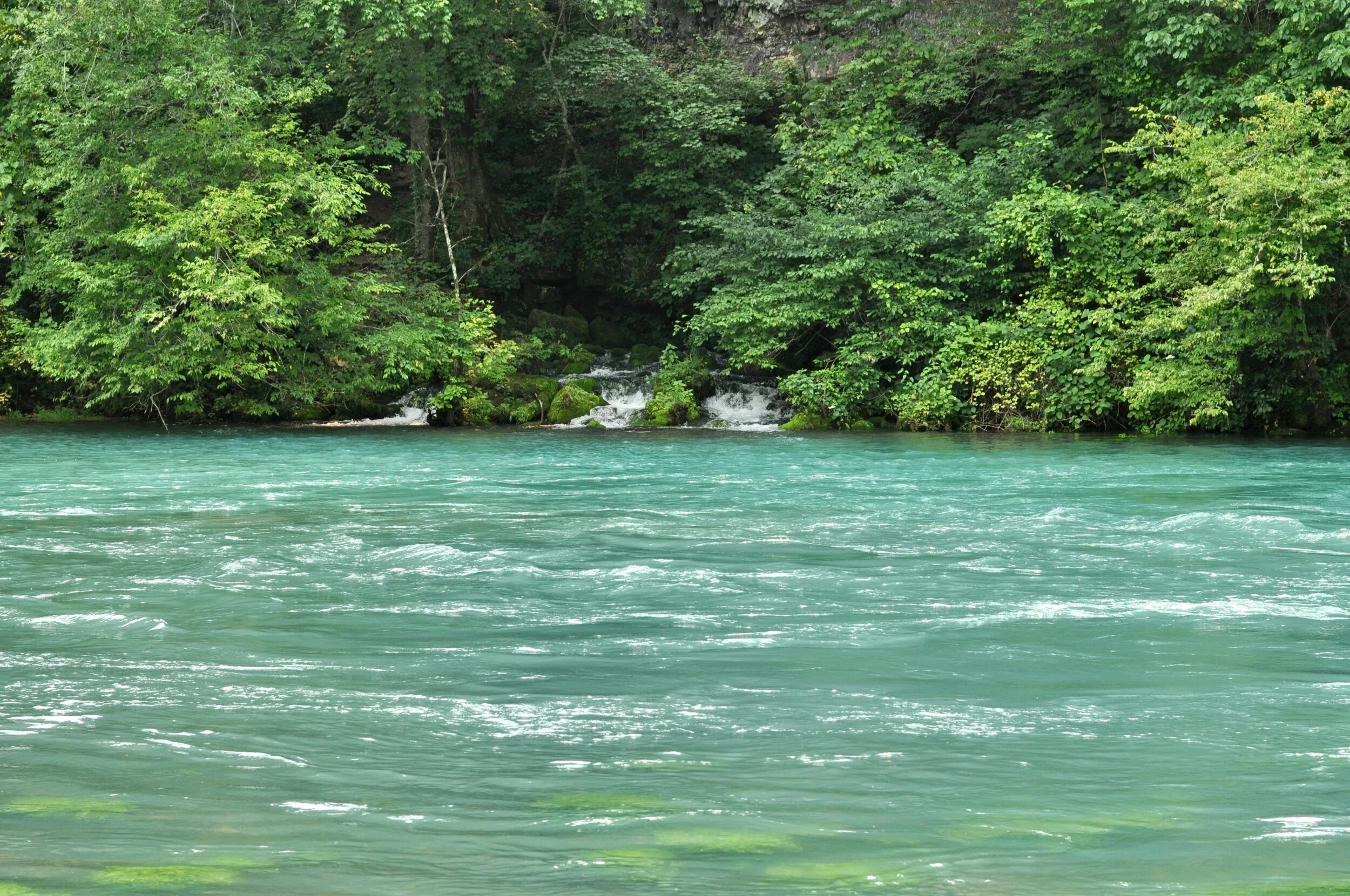 Turquoise water at Big Spring in Missouri, due to the limestone content