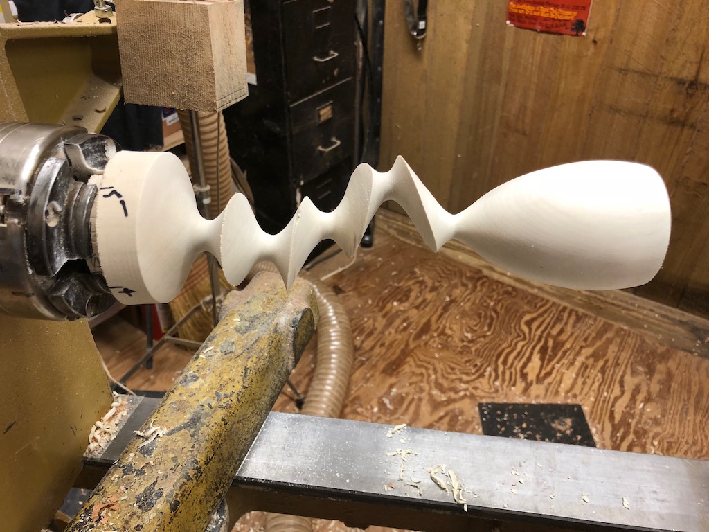 A multi-axis goblet comes alive on Barbara’s lathe