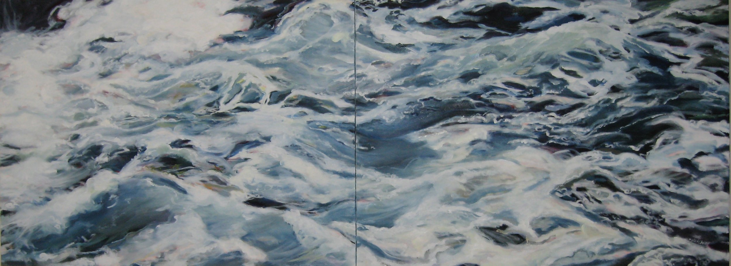 Wave #17 diptych, 80 x 30", Oil (sold)