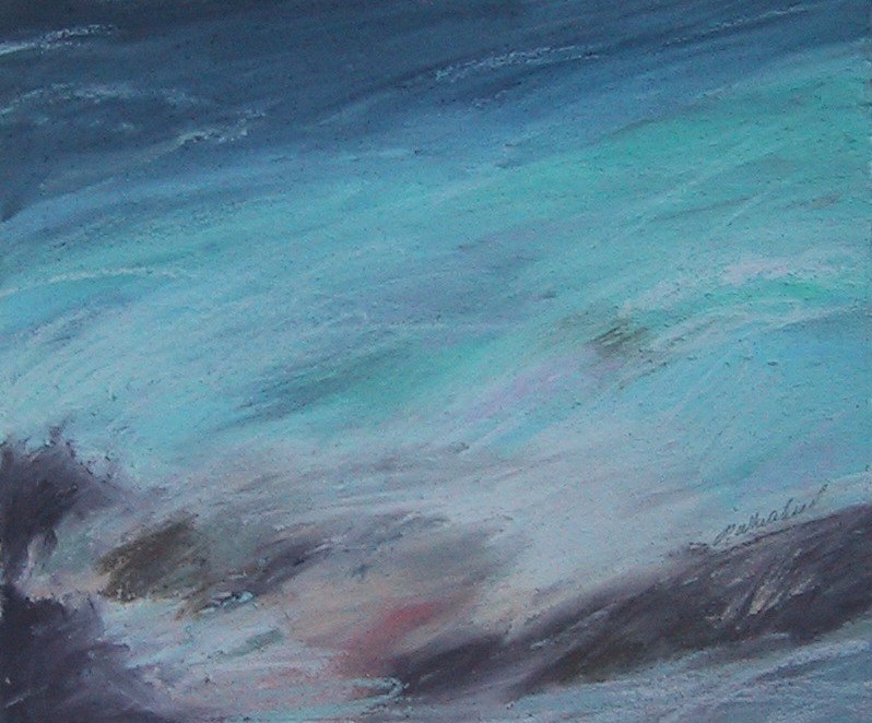 Caribbean Wave #2, 6 x 5", pastel, (sold)