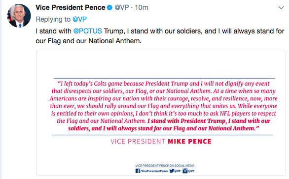 VP Pence issued a statement after leaving today's NFL game