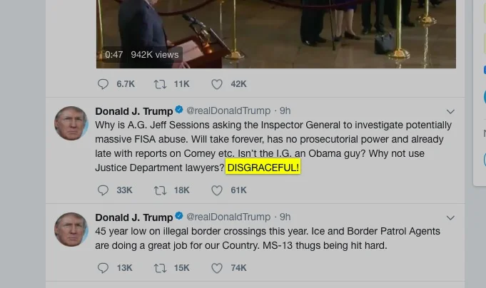 "DISGRACEFUL!" Trump declared of his Attorney General's lack of real action on FISA abuse.