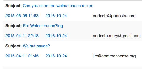 Podesta Wikileaks revealed an interest in "walnut sauce."
