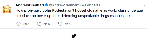 Breitbart knew, his Twitter was a barrage of anti-Podesta ridicule in the months before his death.