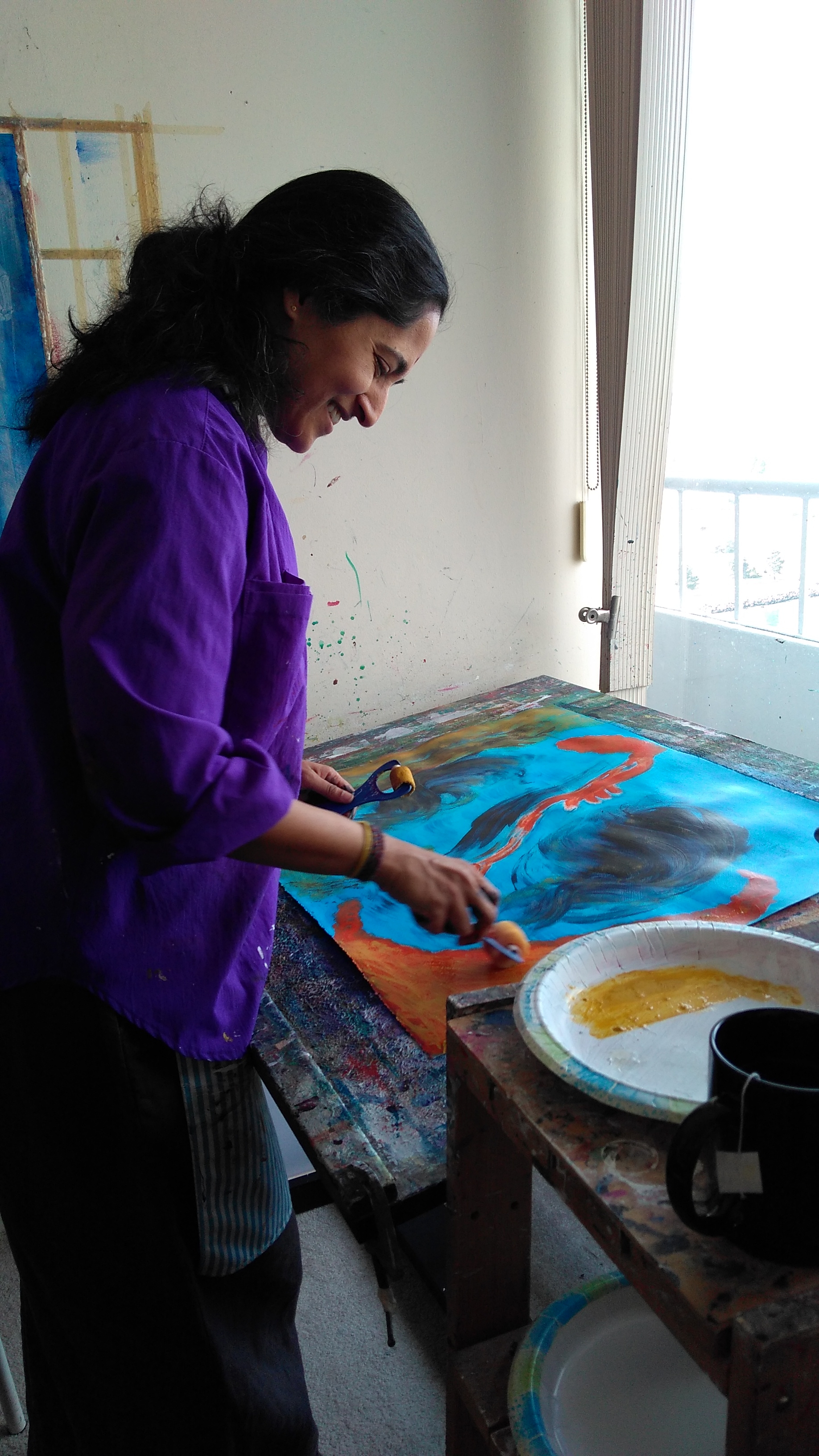 Painting in my teacher's studio in Vancouver, BC (photo by Anita Nairne, my luminous painting teacher)