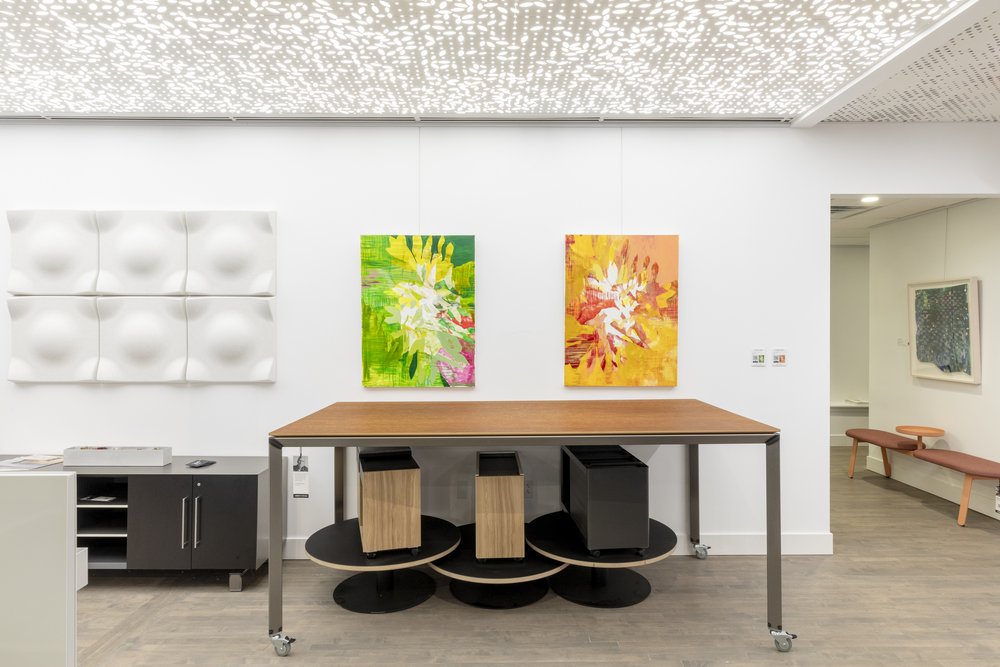 Left: Alison Judd, The Leaves are Emerging, 2021. Oil on canvas. 40" x 30". Right: Alison Judd, The Leaves Transform, 2021.Oil on canvas. 40" x 30". © Alison Judd. Photo courtesy of Mel Taing.