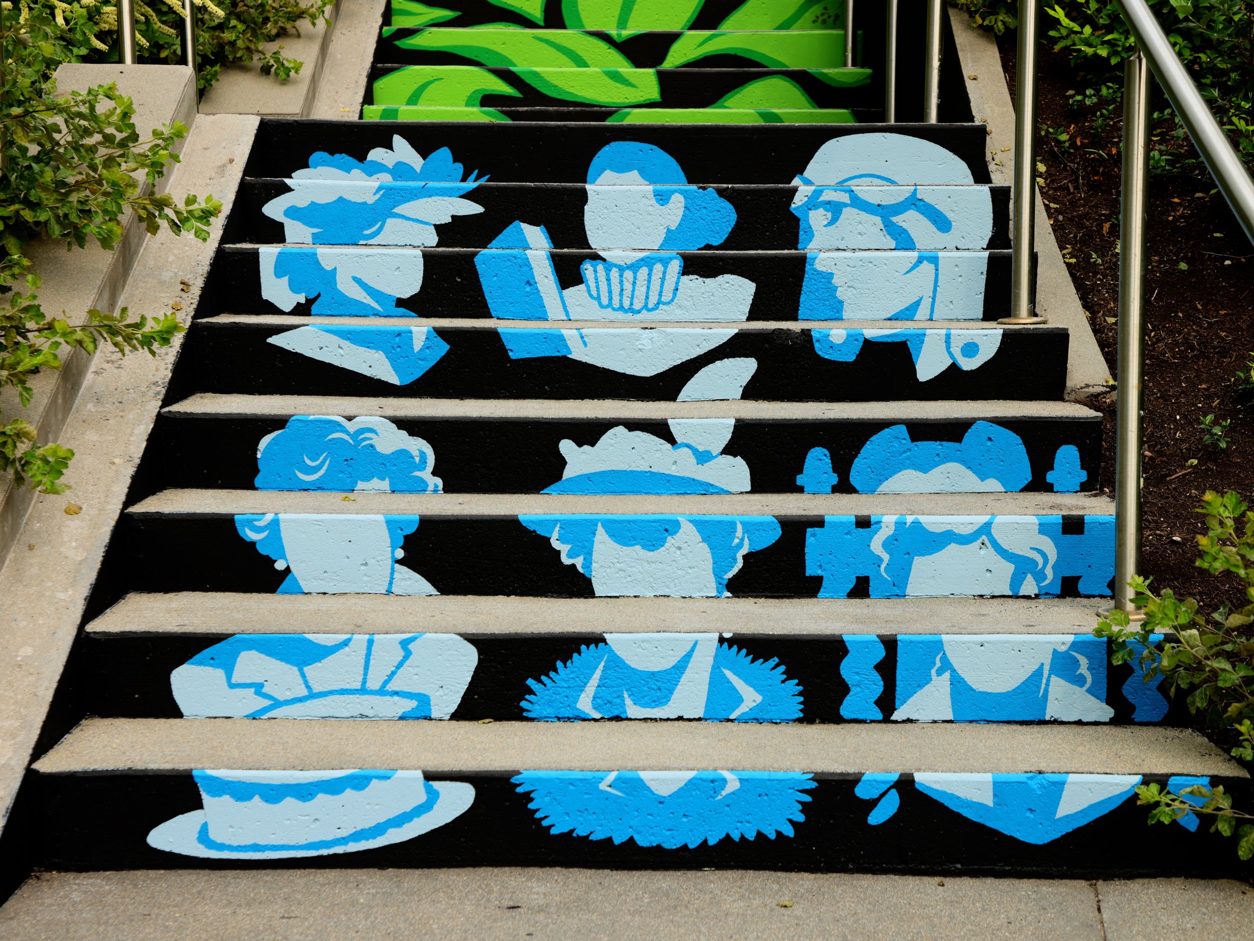  Image crediting: Michael Talbot &amp; Phoebe Warner,  Collective Ascension , 2023. Site-specific mural. Brian P. Murphy Memorial Staircase, Cambridge, MA. Project executed in collaboration with Community Art Center and facilitated by art_works for D