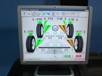 Alignment problems indicated in red will result in un-even tyre wear and decreased fuel economy if not corrected.