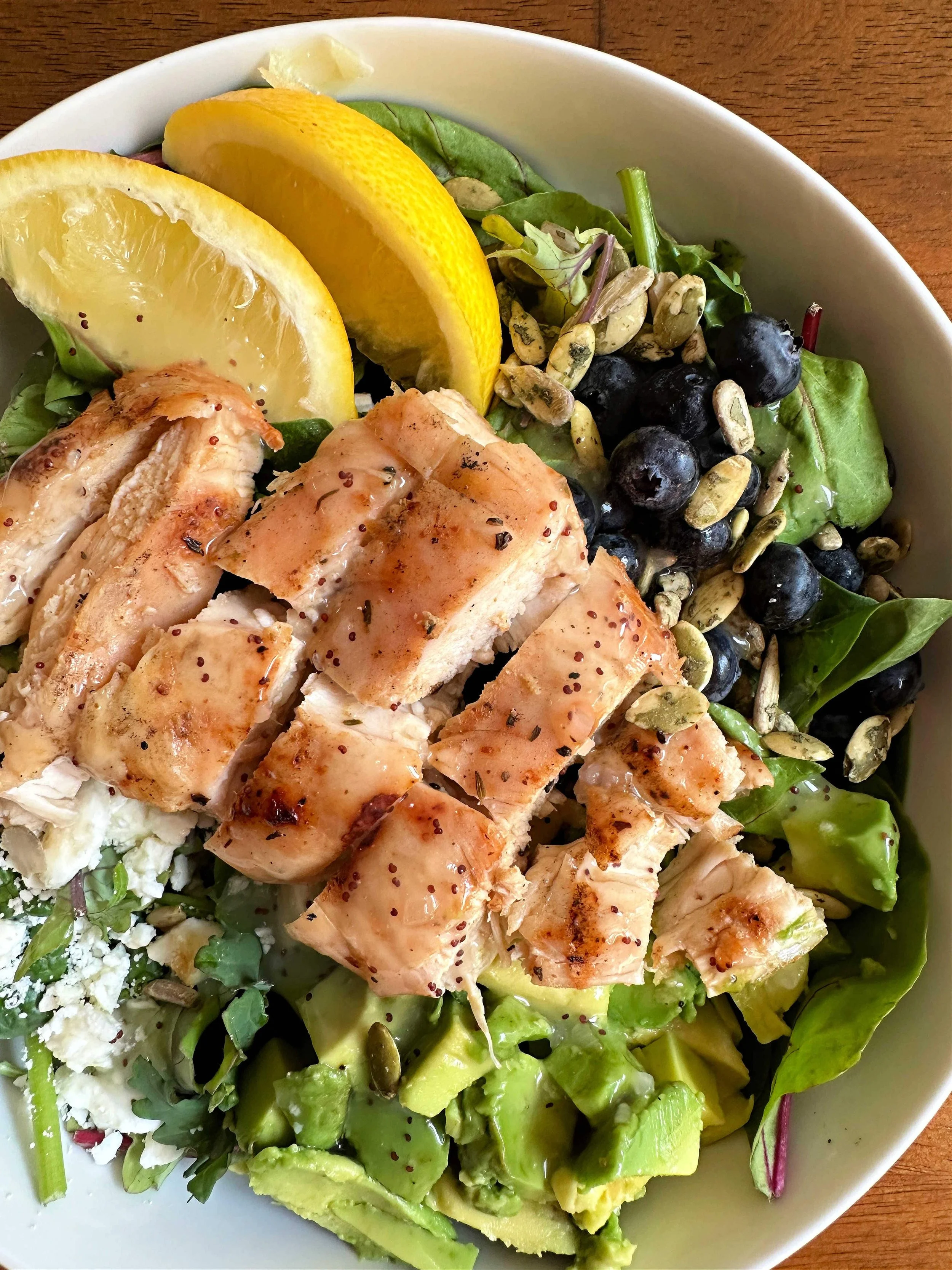 Grilled Chicken Blueberry Feta Salad With Lemon Poppy Seed Dressing