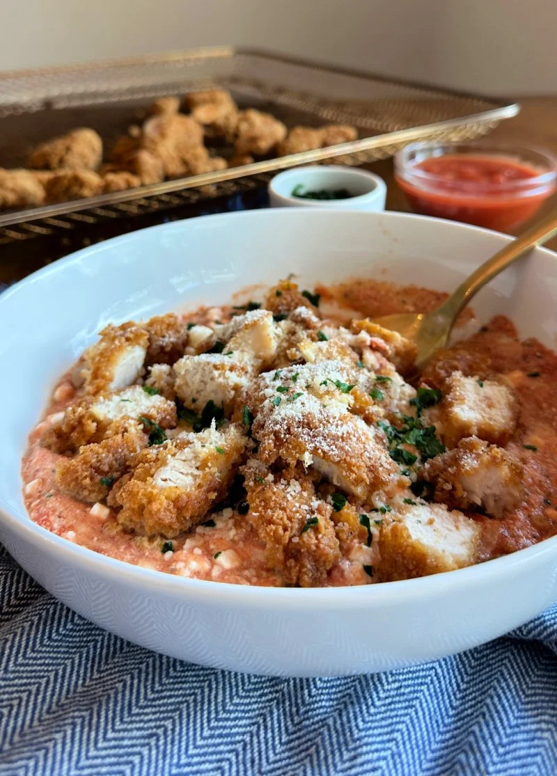 10 Minute High Protein Cottage Cheese Chicken Parmesan Bowl (Low Carb Lunch)