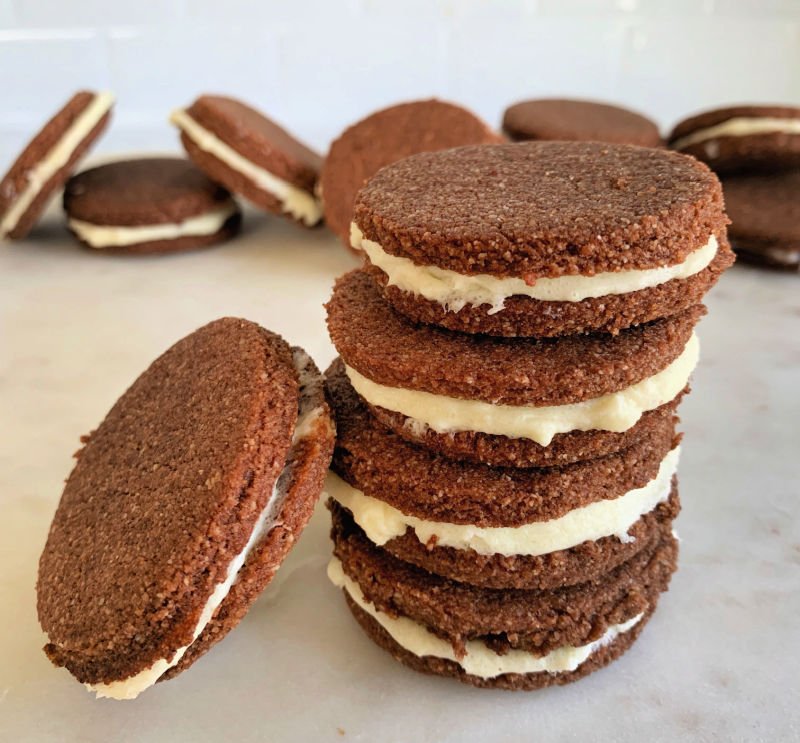 Low Carb Chocolate Sandwich Cookies — Sugar Free, Gluten Free, 1.8g Net Carbs