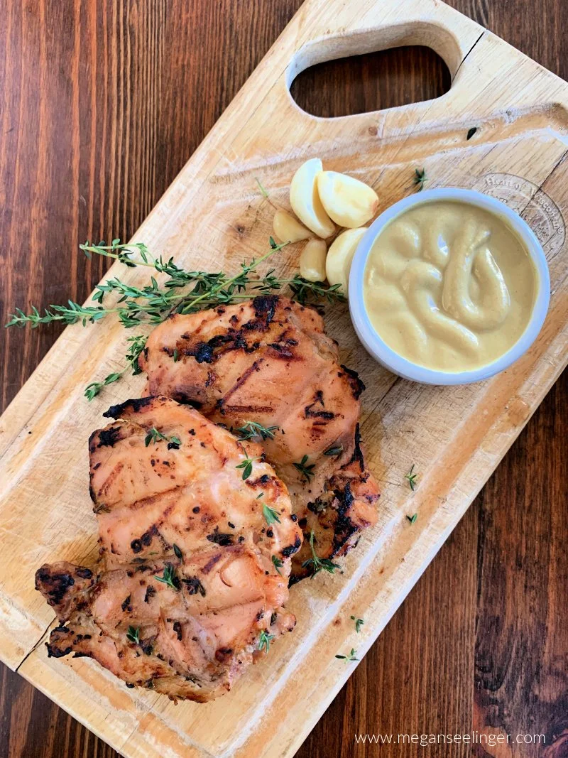 Low carb maple dijon chicken thighs made with a sugar-free marinade. This high protein recipe is perfect for grilling, meal prep, and easy dinners.