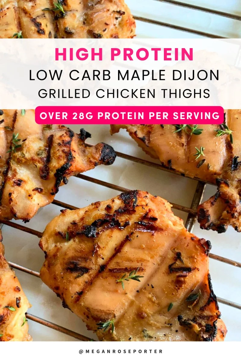 Low carb maple dijon chicken thighs made with a sugar-free marinade. This high protein recipe is perfect for grilling, meal prep, and easy dinners.
