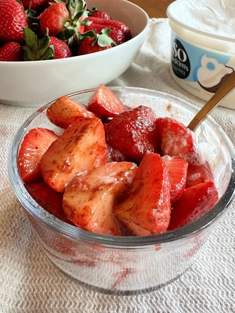 Air fryer cinnamon strawberries warm and caramelized