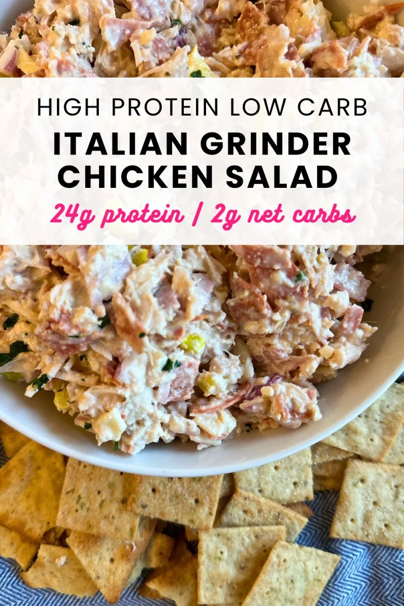 This Italian grinder chicken salad is high protein, low carb, keto-friendly, and packed with bold deli sandwich flavor.
