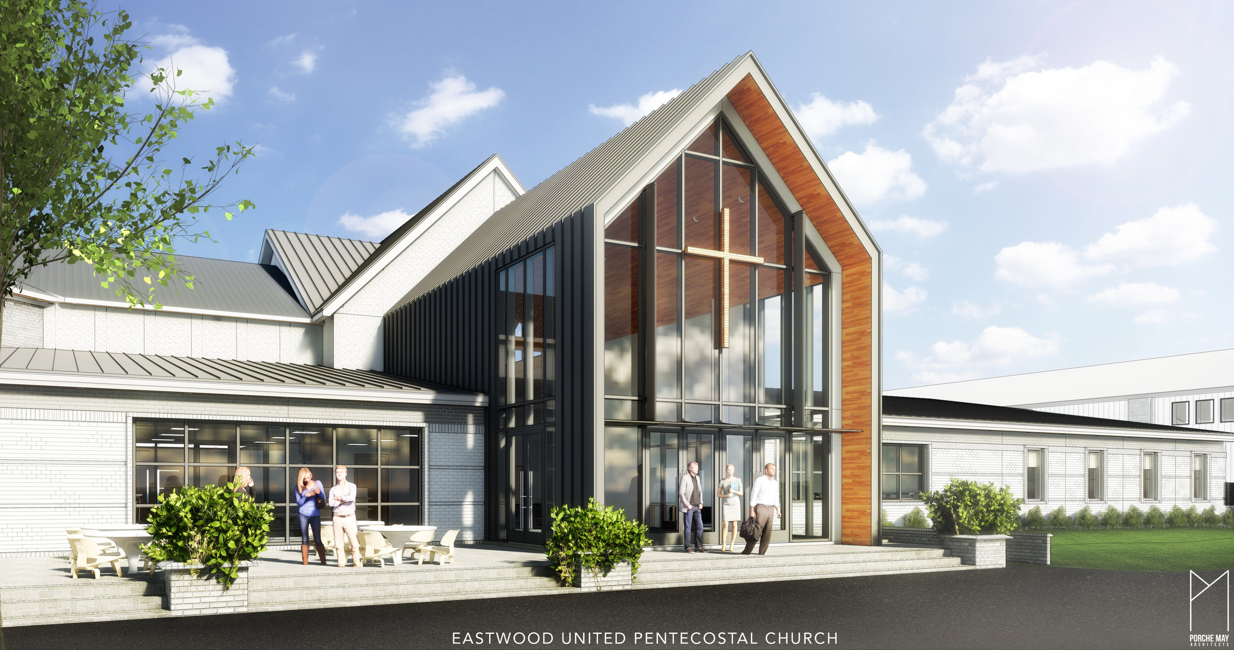  A new Grand Atrium, Bookstore, Daycare and Administrative offices highlight this new renovation and addition of an existing church damaged by fire. 