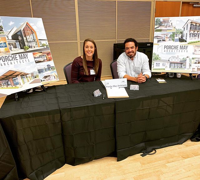 @katieshay_  and @derek.porche representing Porche|May Architects today at @lsuartanddesign Career Networking day! We met so many talented emerging professionals! Looking forward to adding to our growing team!