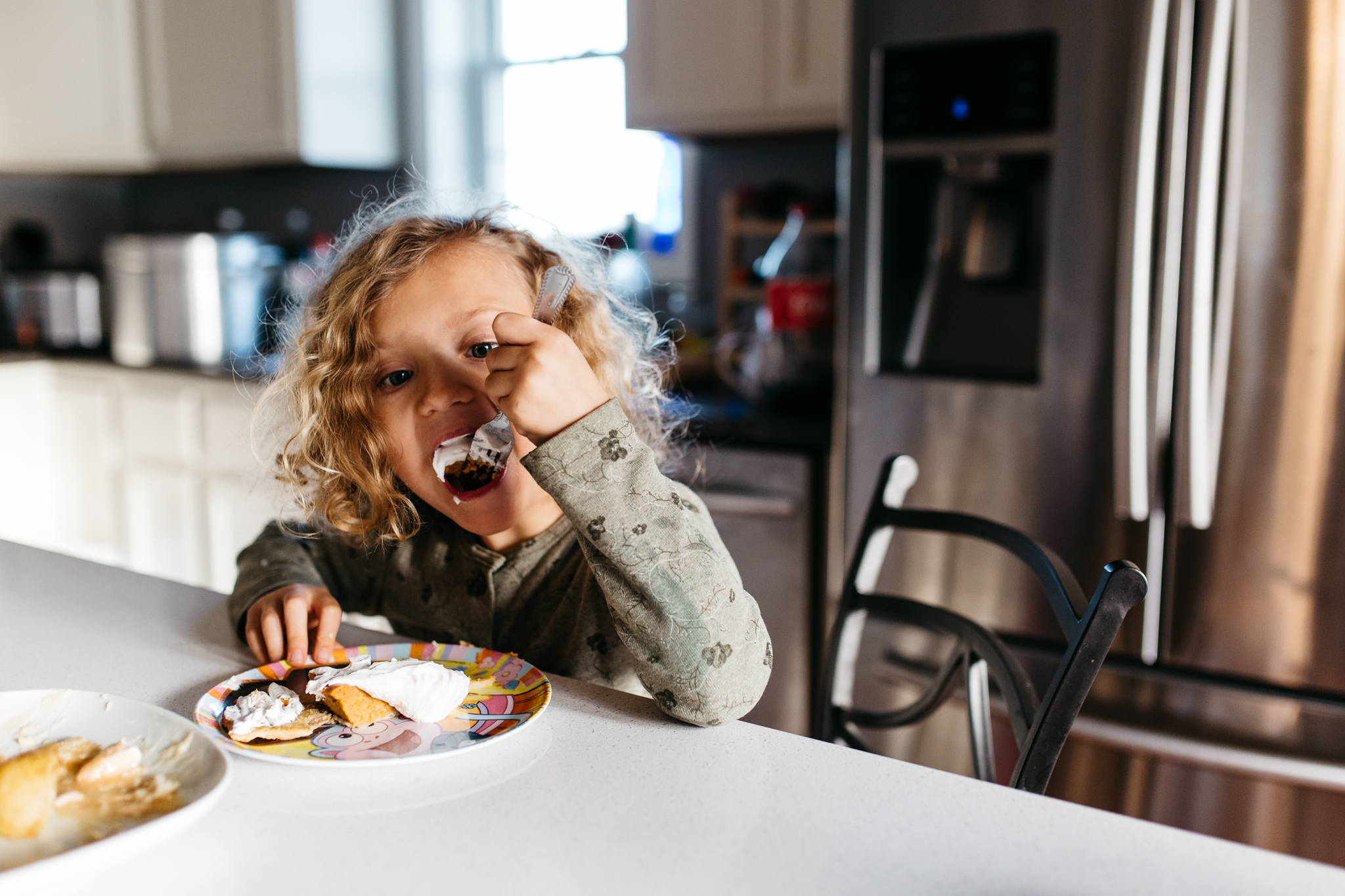 girl eating pie