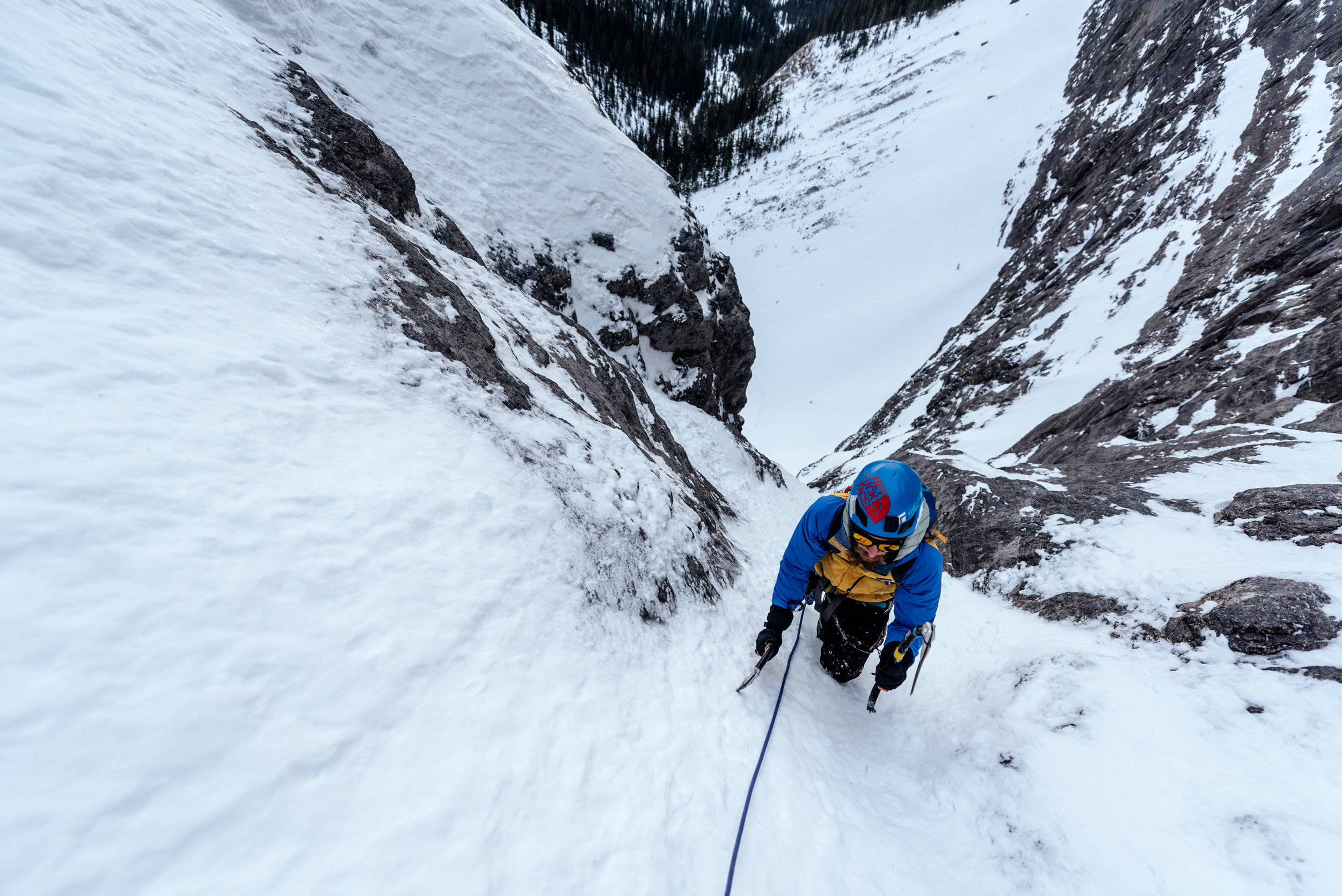 The first two pitches were a combination of fun alpine ice and easy waterfall ice.
