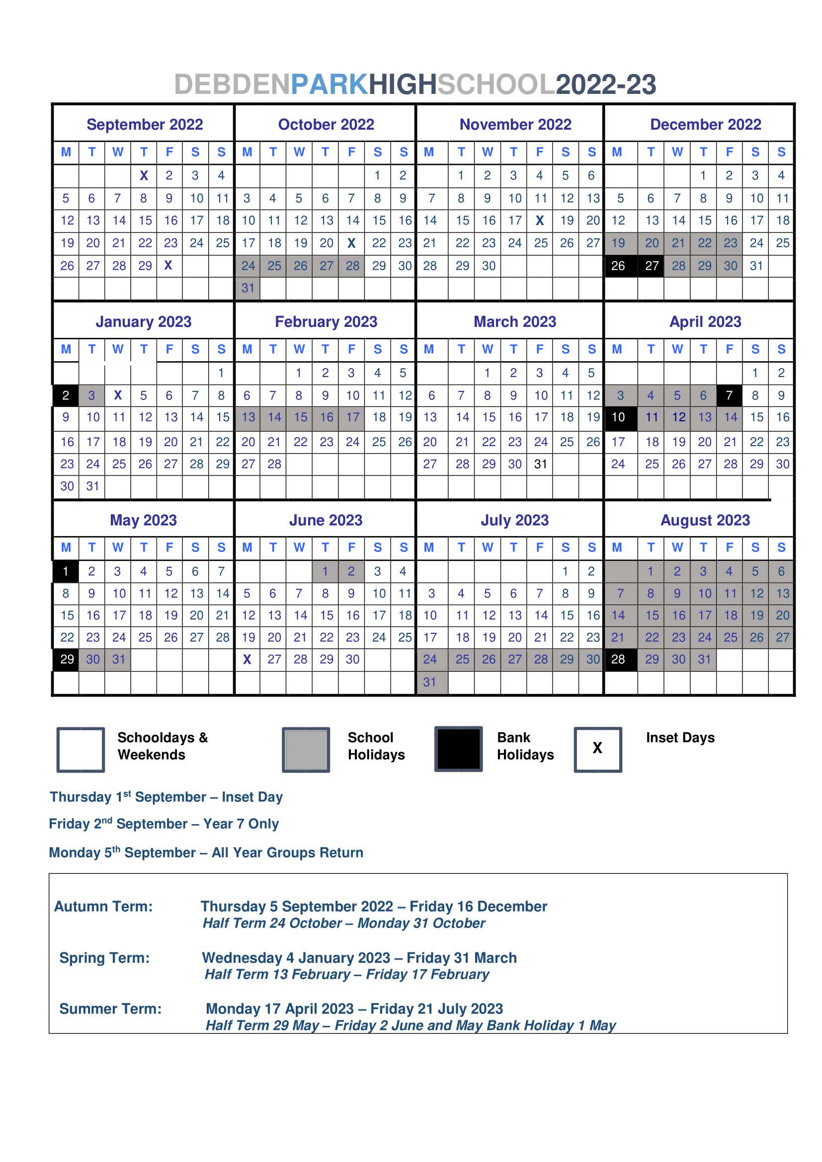 Calendar — Debden Park High School