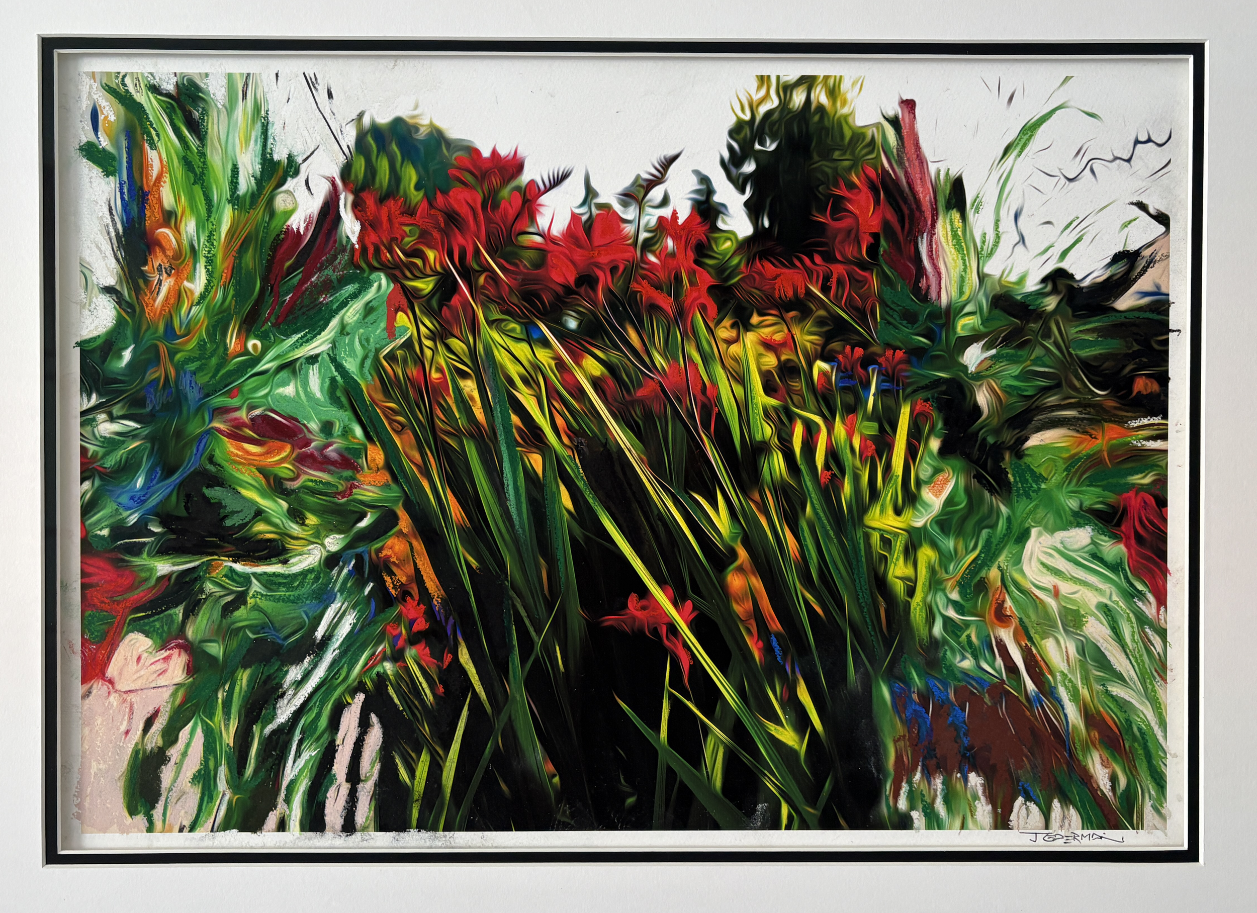  Giclee print + garden snapshot + abstract painting photograph + pastels 