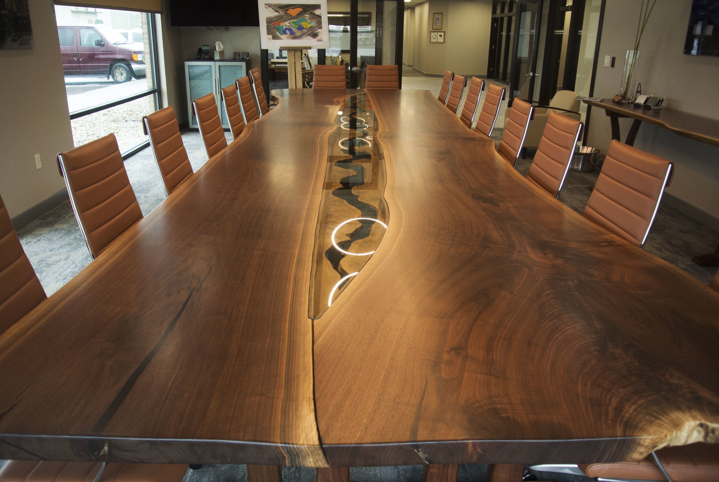 Live Edge Walnut Table with Burled Oak River