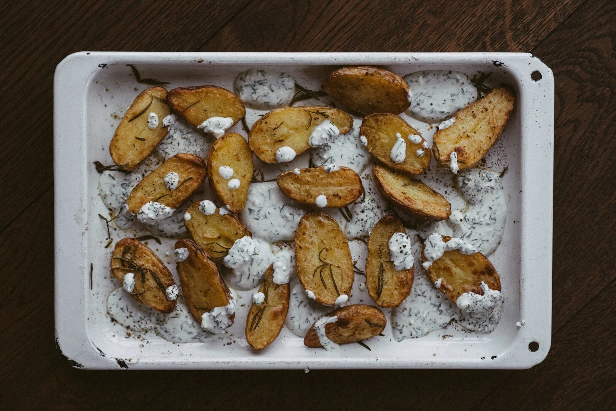 Oven Roasted Potatoes with Creamy Garlic Sauce — kitchenJulie