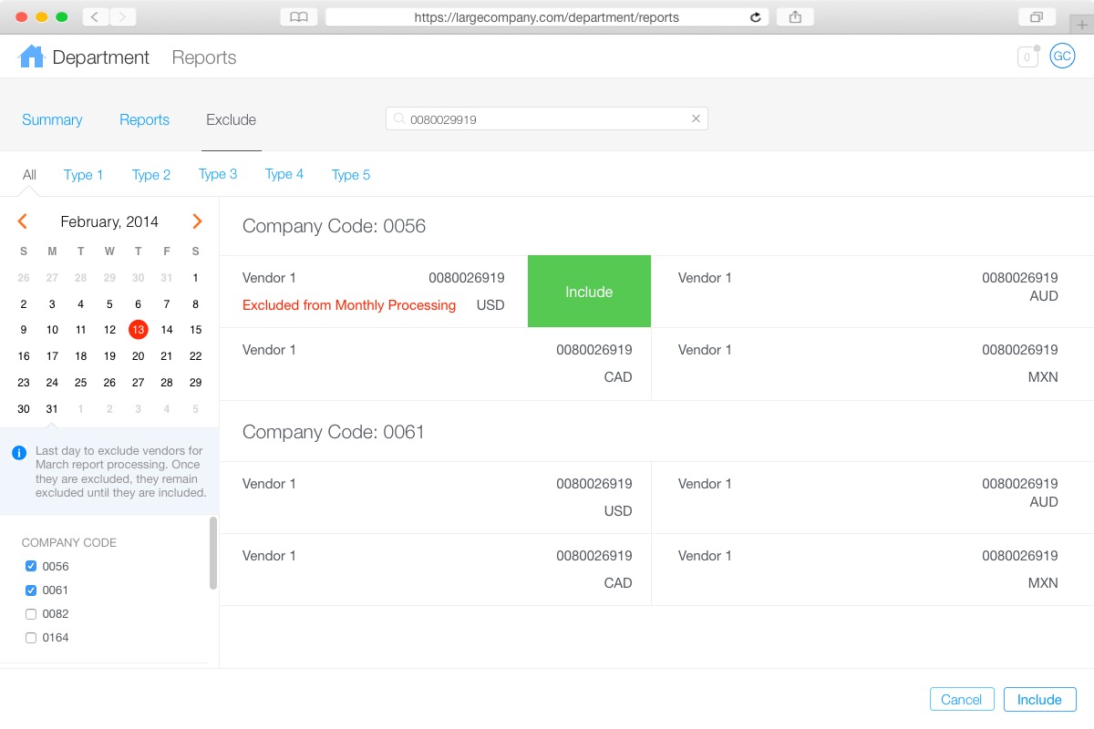 Green button appears on hover to include the vendor (first redesign).