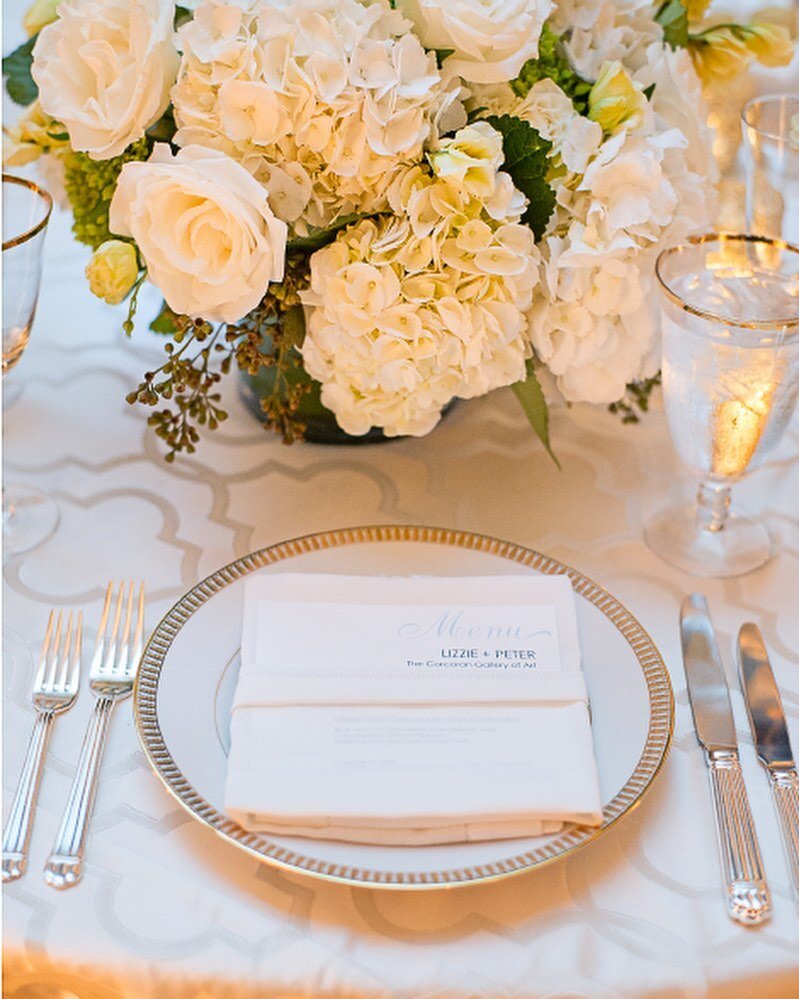 Does a wedding dinner setup get more elegant than this? ⁠
⁠
White, green and gold setup at the Corcoran Gallery of Art, Washington, DC.⁠
⁠
#weddingdecor #luxurywedding #destinationwedding #washingtonwedding #weddingphotographer #love #celebration #el