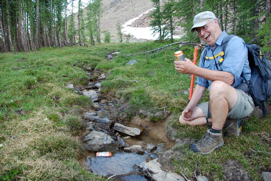 Paul about to enjoy a well-deserved cold one in the backcountry.